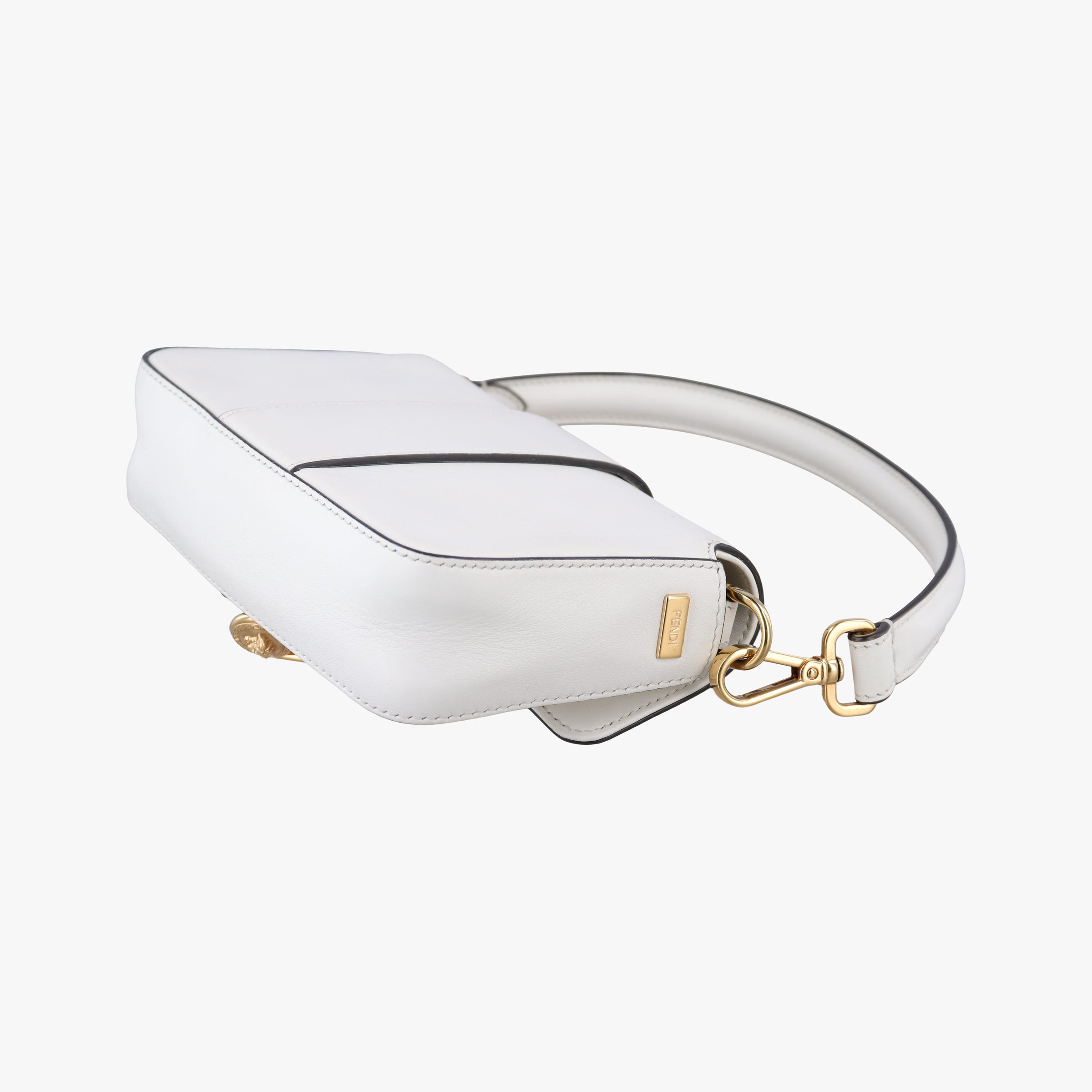 Pre-owned Fendi Fendace Brooch Mini Baguette White Leather 8BS066 shoulderbag | stylenewstar