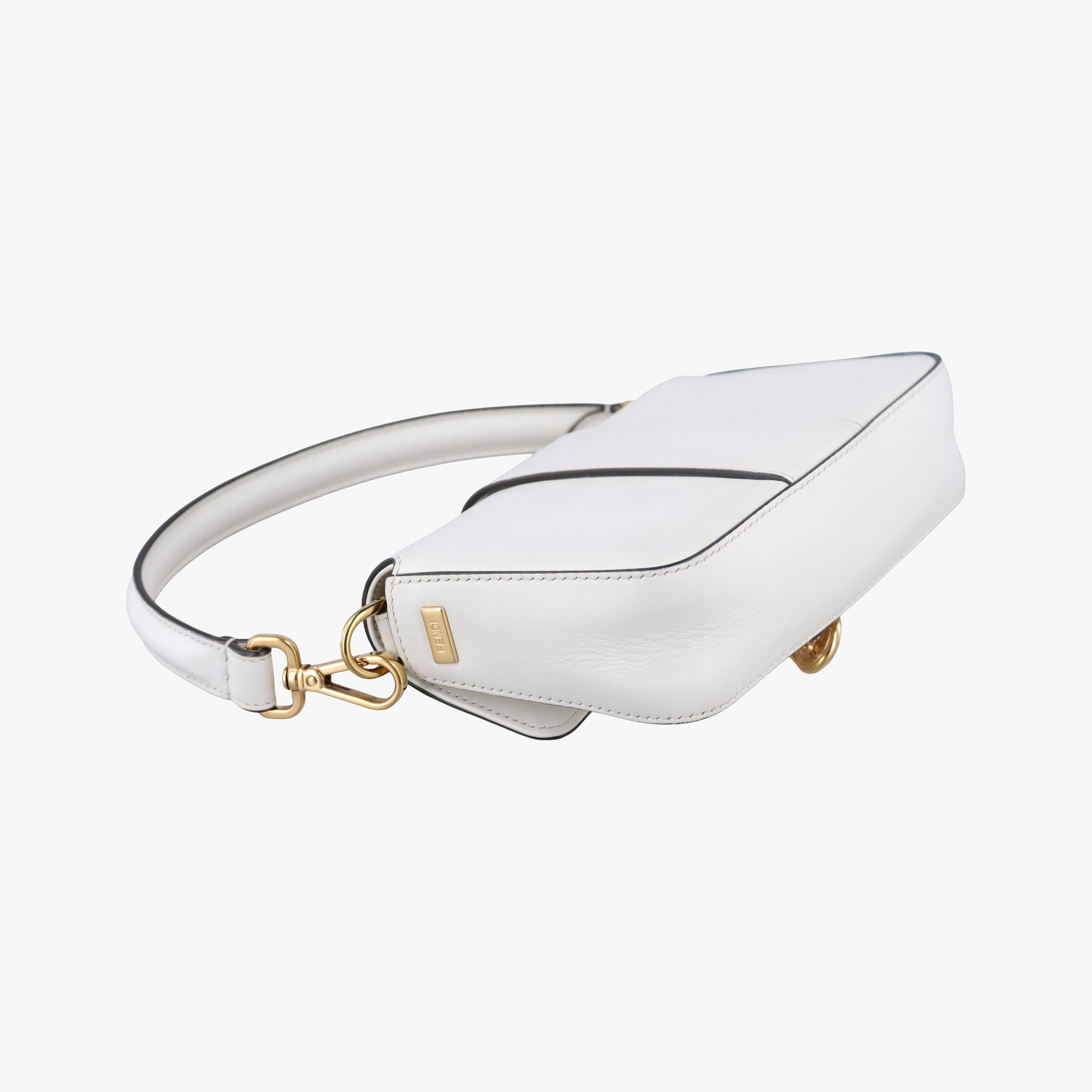 Pre-owned Fendi Fendace Brooch Mini Baguette White Leather 8BS066 shoulderbag | stylenewstar