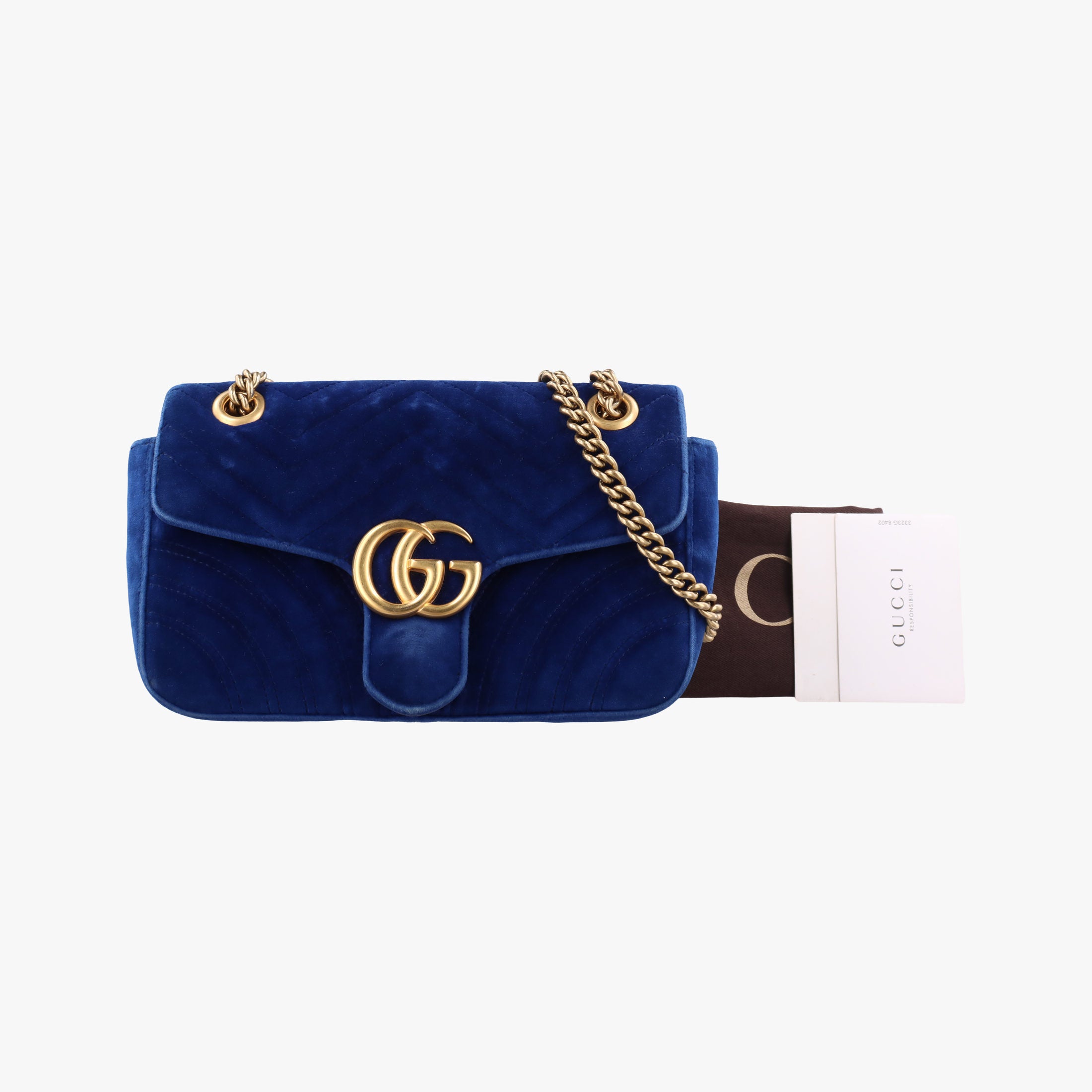 Pre-owned Gucci GG Marmont Blue velour 446744 shoulderbag | stylenewstar