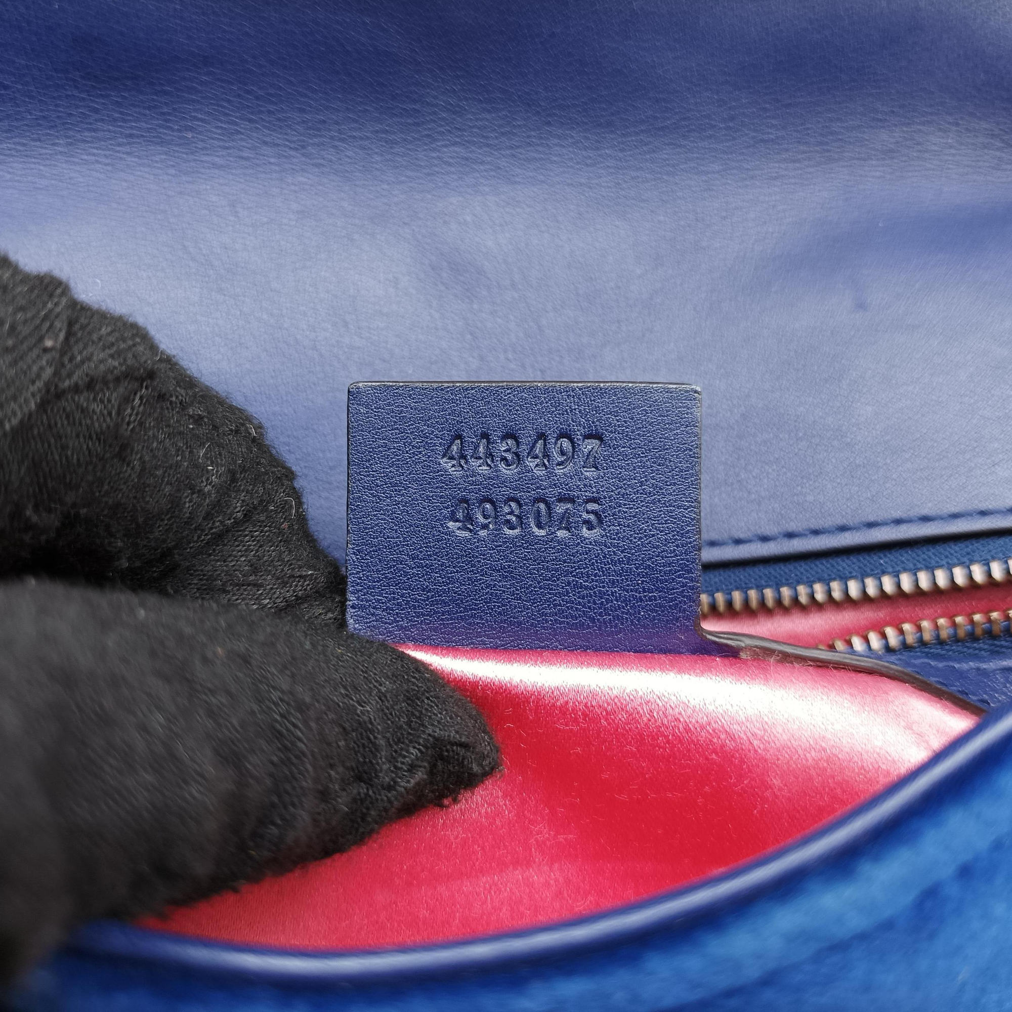 Pre-owned Gucci GG Marmont Blue velour 446744 shoulderbag | stylenewstar