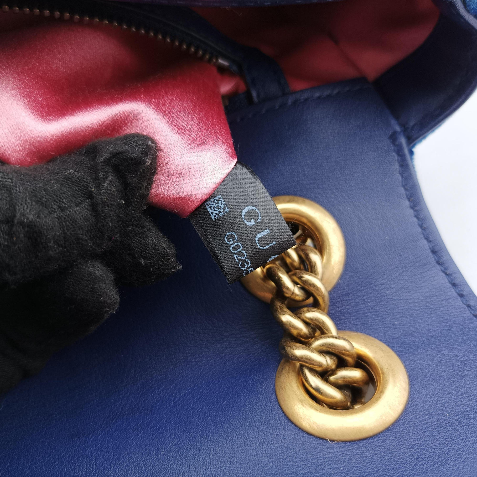 Pre-owned Gucci GG Marmont Blue velour 446744 shoulderbag | stylenewstar