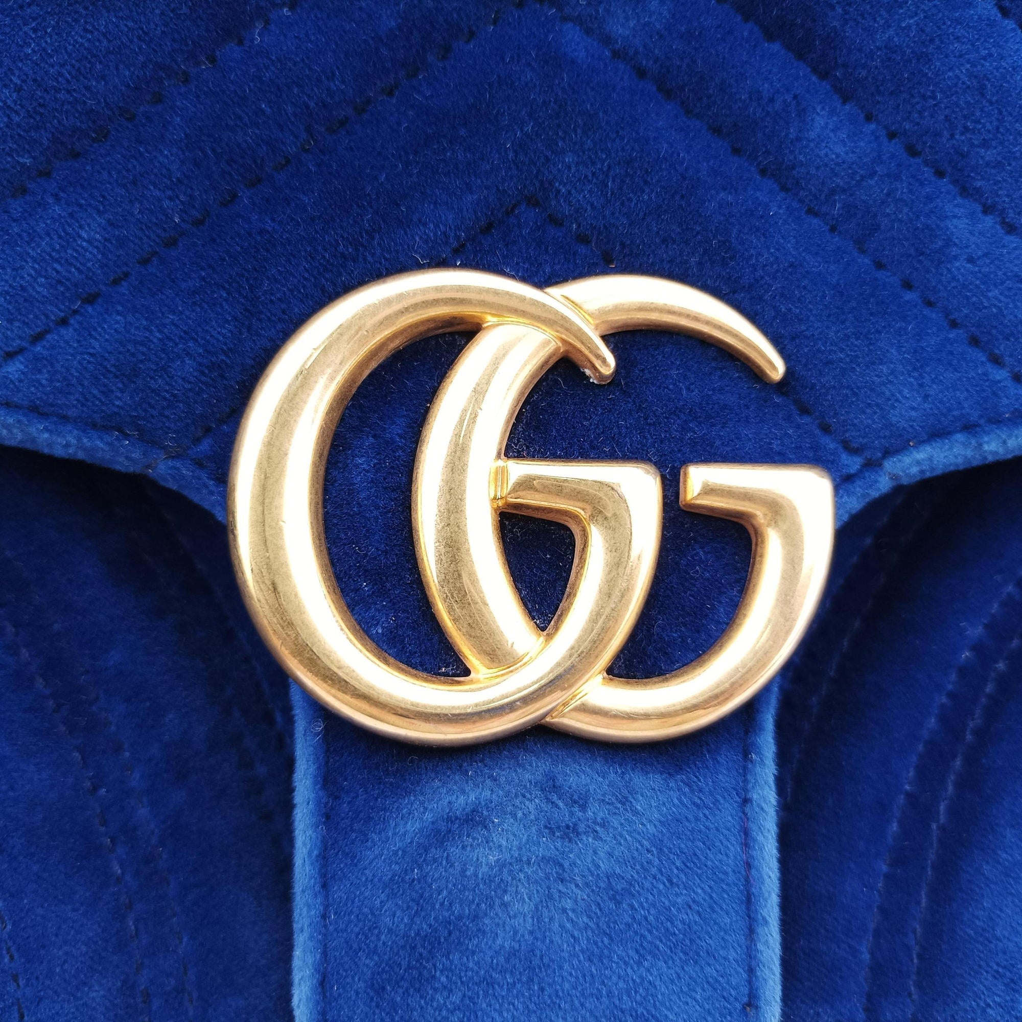 Pre-owned Gucci GG Marmont Blue velour 446744 shoulderbag | stylenewstar