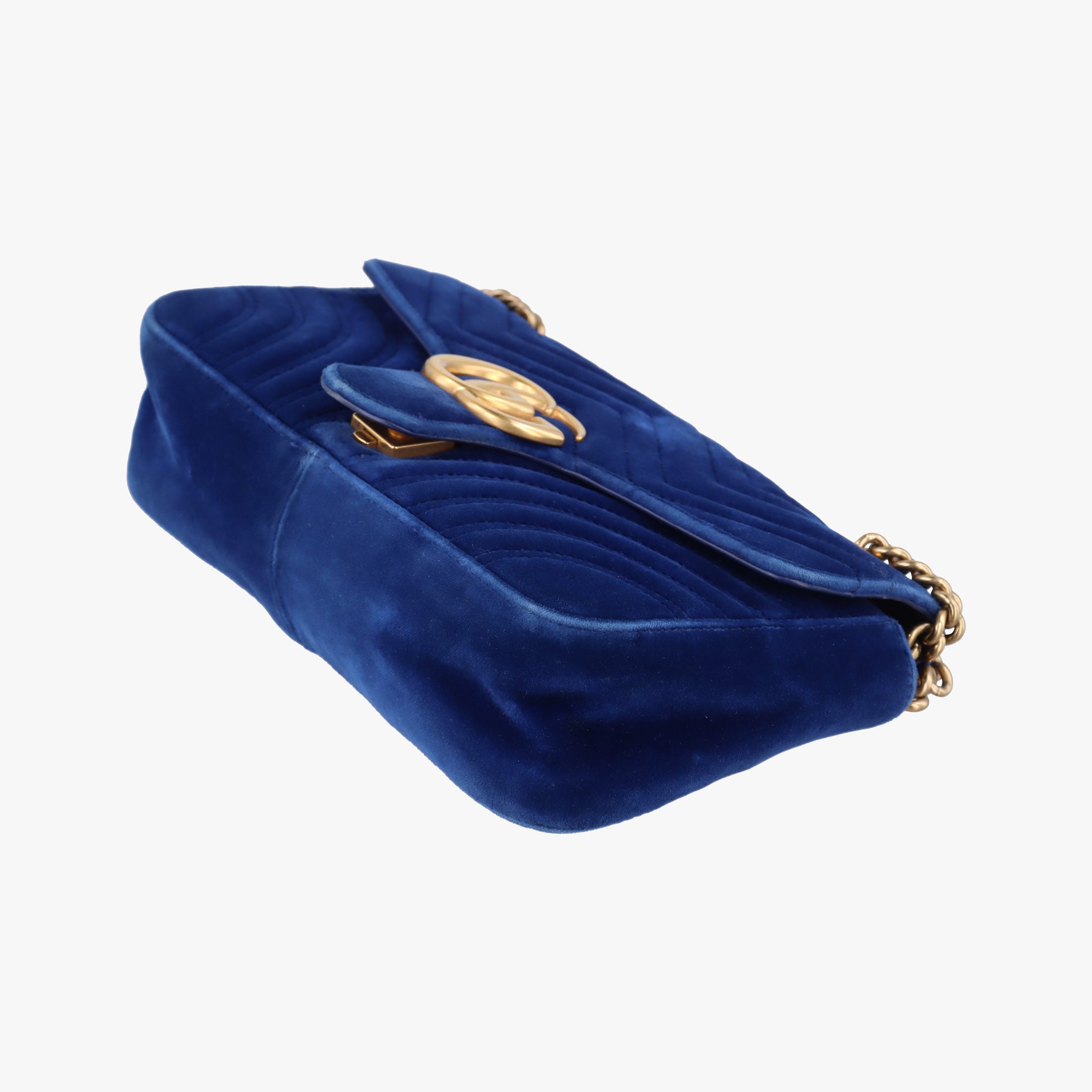 Pre-owned Gucci GG Marmont Blue velour 446744 shoulderbag | stylenewstar