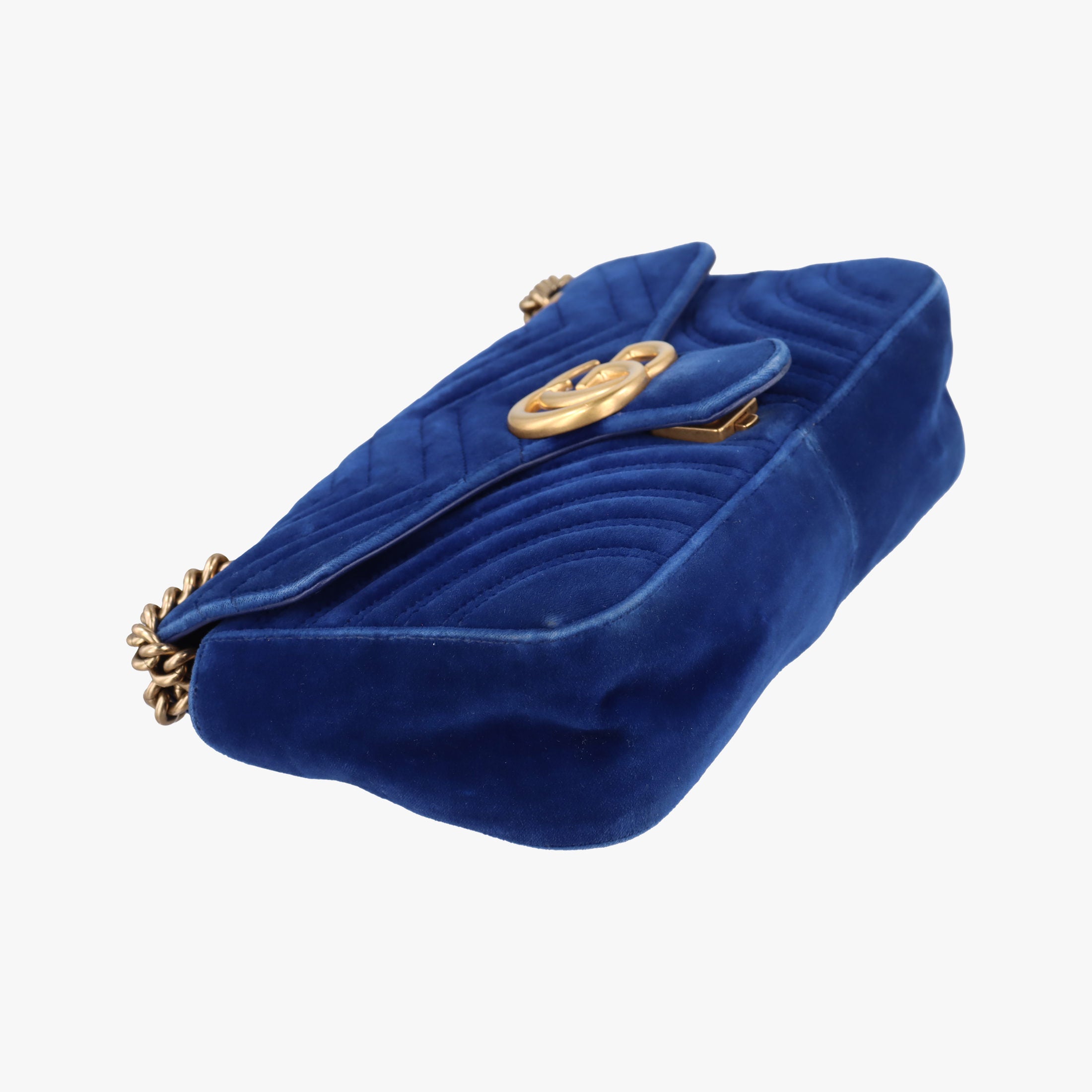 Pre-owned Gucci GG Marmont Blue velour 446744 shoulderbag | stylenewstar