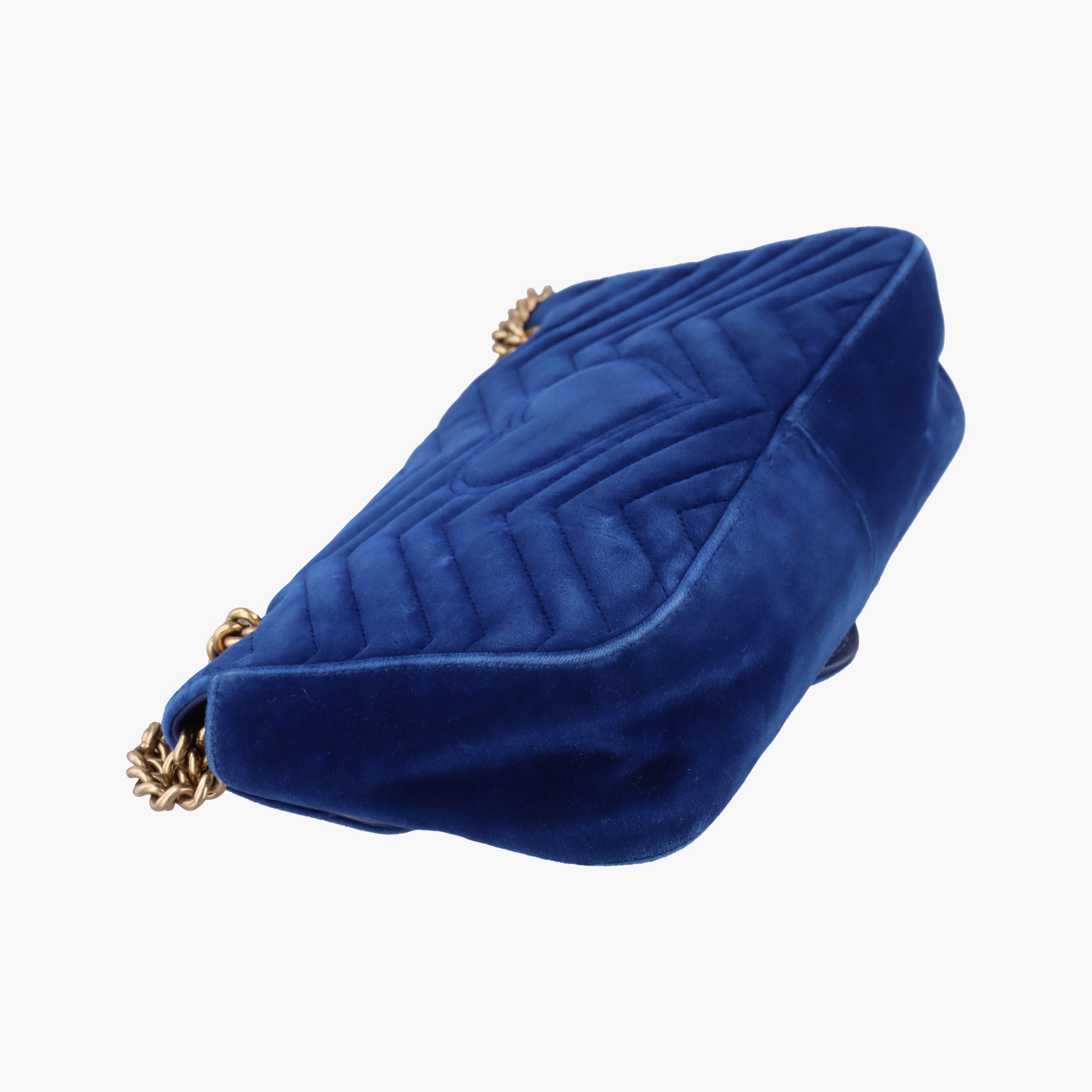 Pre-owned Gucci GG Marmont Blue velour 446744 shoulderbag | stylenewstar