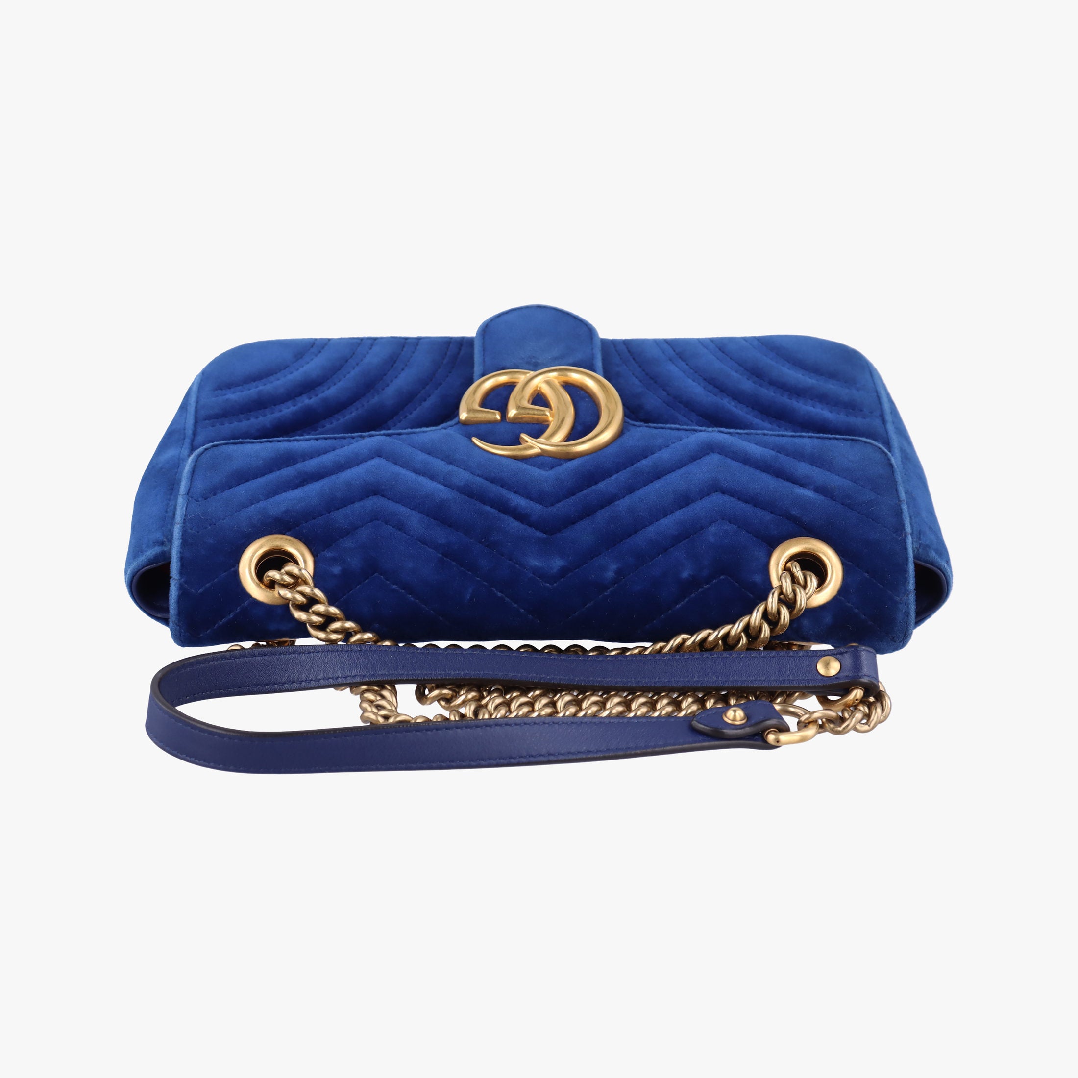 Pre-owned Gucci GG Marmont Blue velour 446744 shoulderbag | stylenewstar