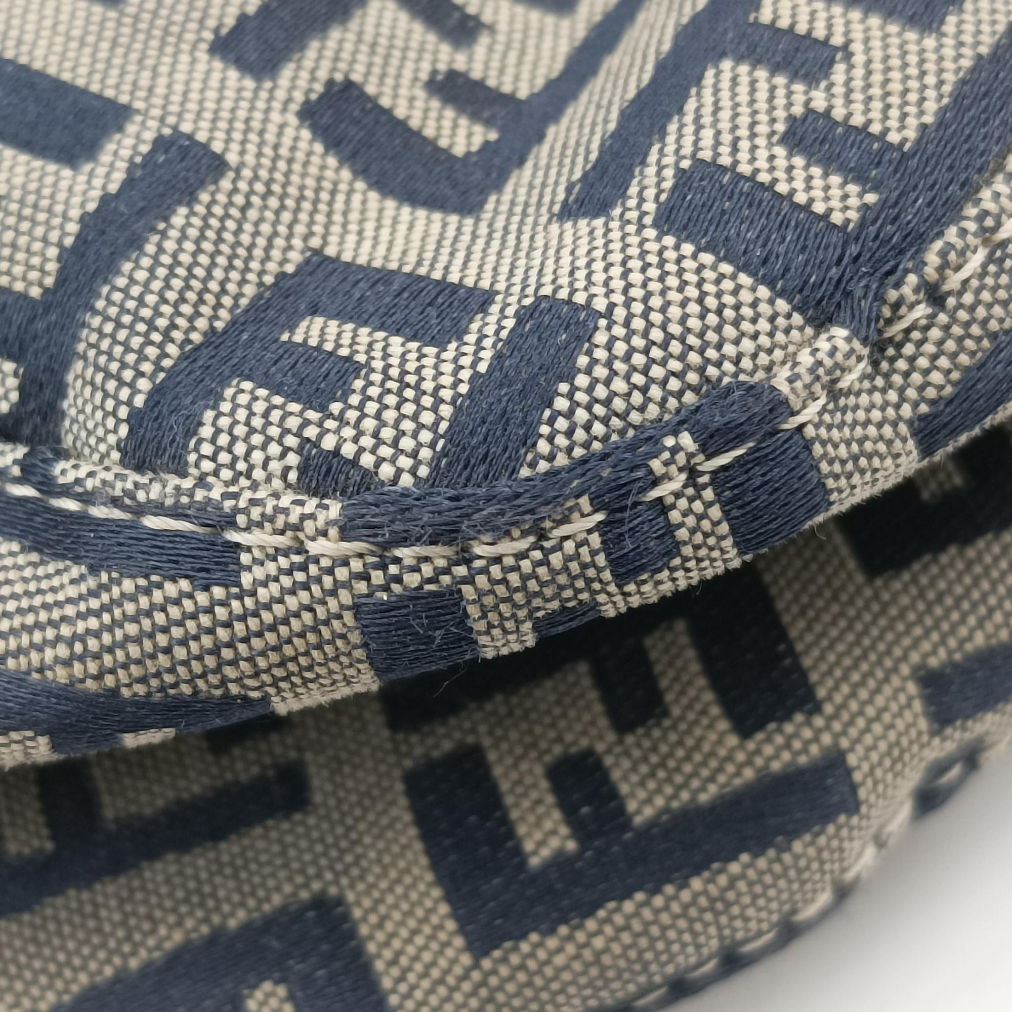 Pre-owned Fendi Zucchino Navy×beige canvas×Leather  shoulderbag | stylenewstar