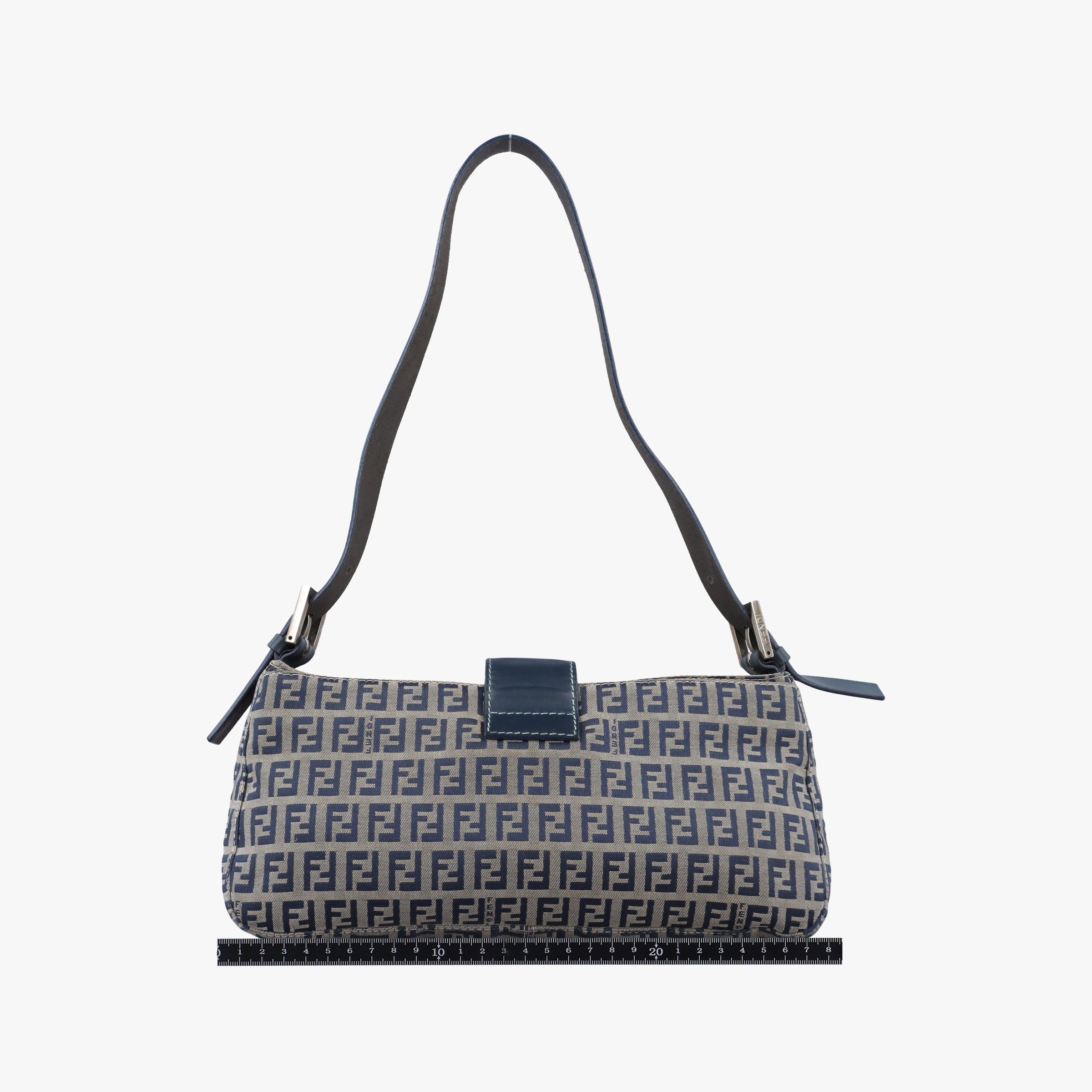 Pre-owned Fendi Zucchino Navy×beige canvas×Leather  shoulderbag | stylenewstar