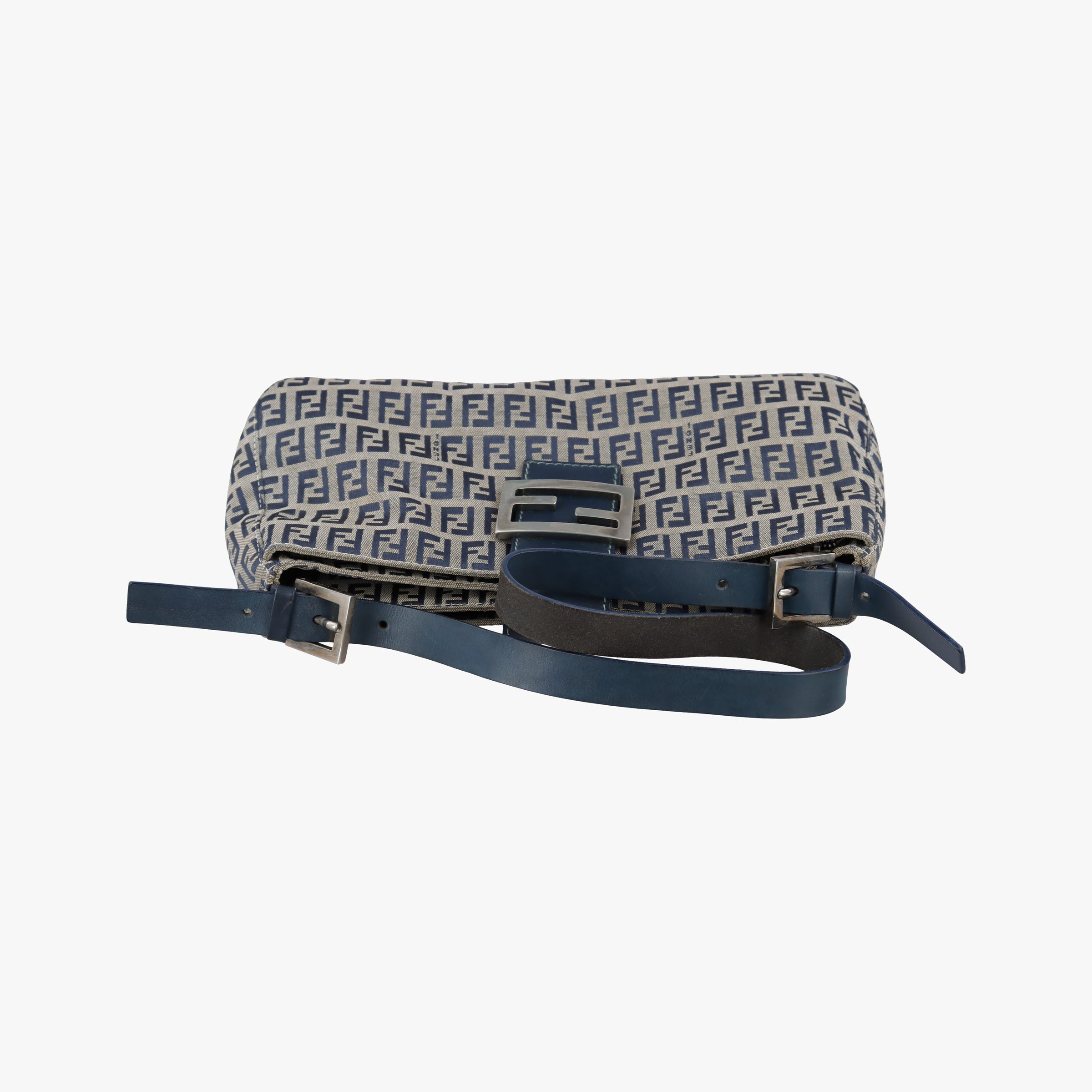 Pre-owned Fendi Zucchino Navy×beige canvas×Leather  shoulderbag | stylenewstar
