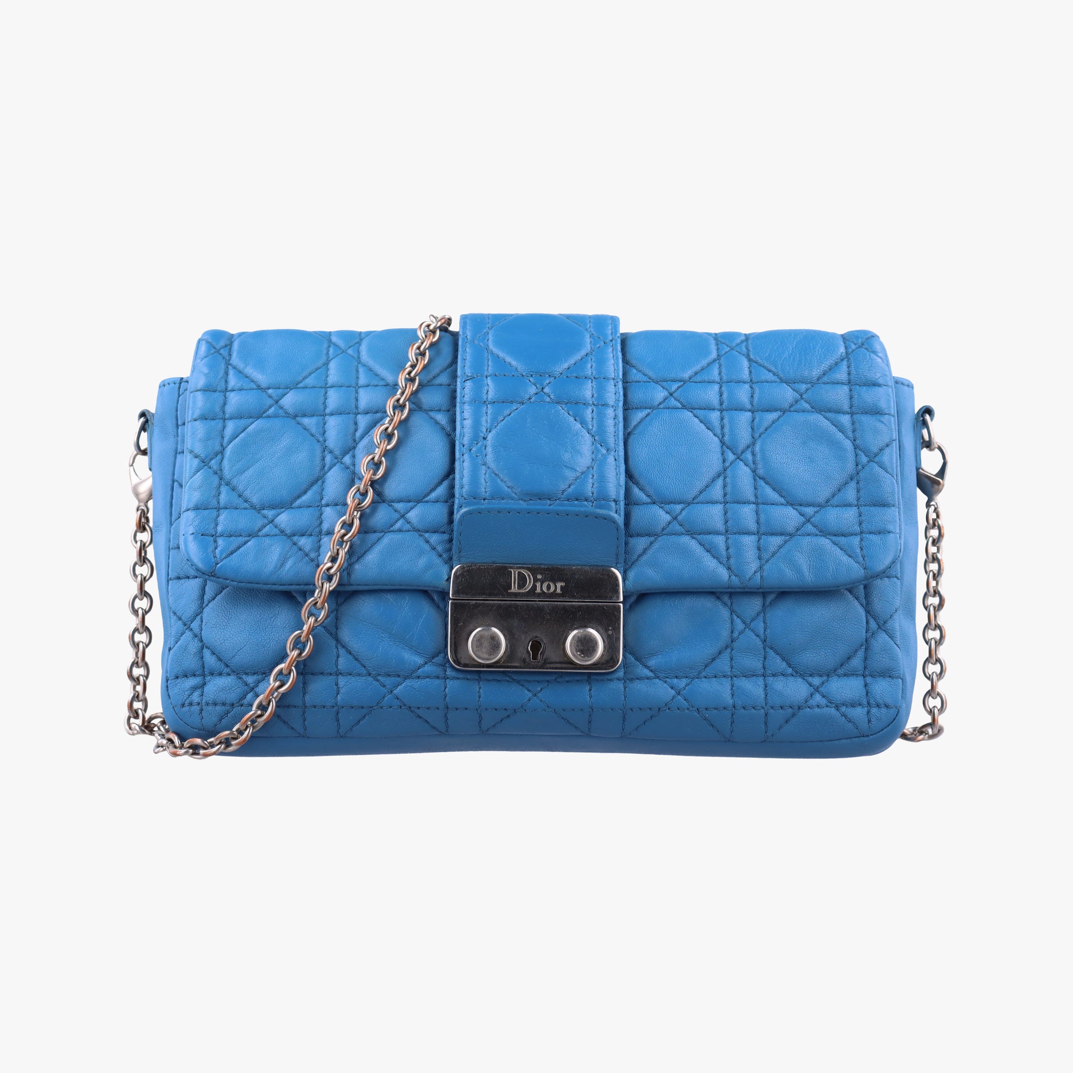 Pre-owned Christian Dior Miss Dior Cannage New Lock Blue lambskin  shoulderbag | stylenewstar