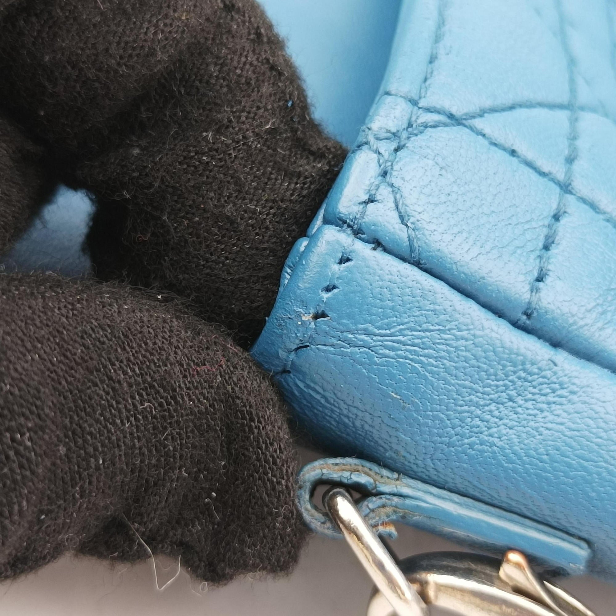 Pre-owned Christian Dior Miss Dior Cannage New Lock Blue lambskin  shoulderbag | stylenewstar