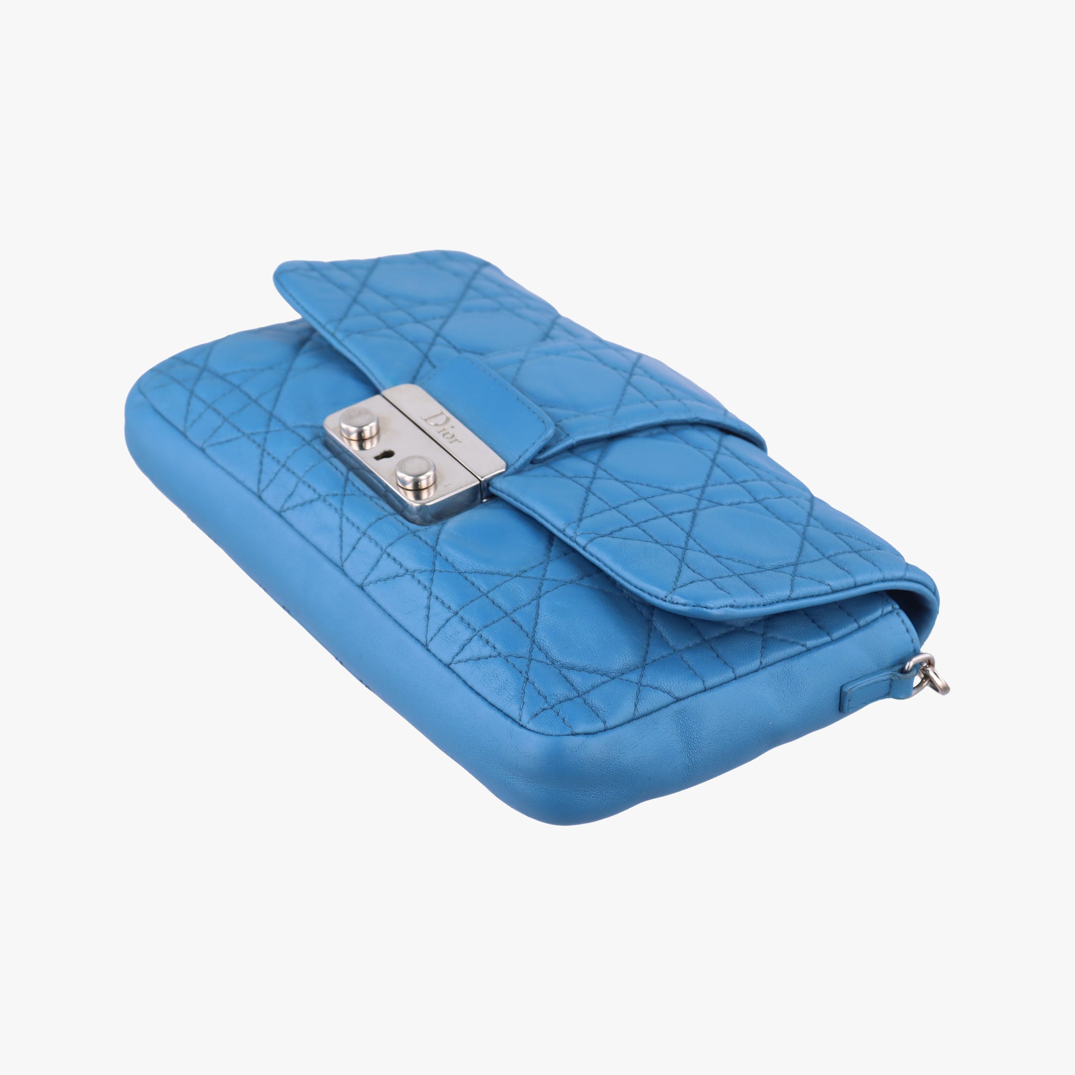Pre-owned Christian Dior Miss Dior Cannage New Lock Blue lambskin  shoulderbag | stylenewstar
