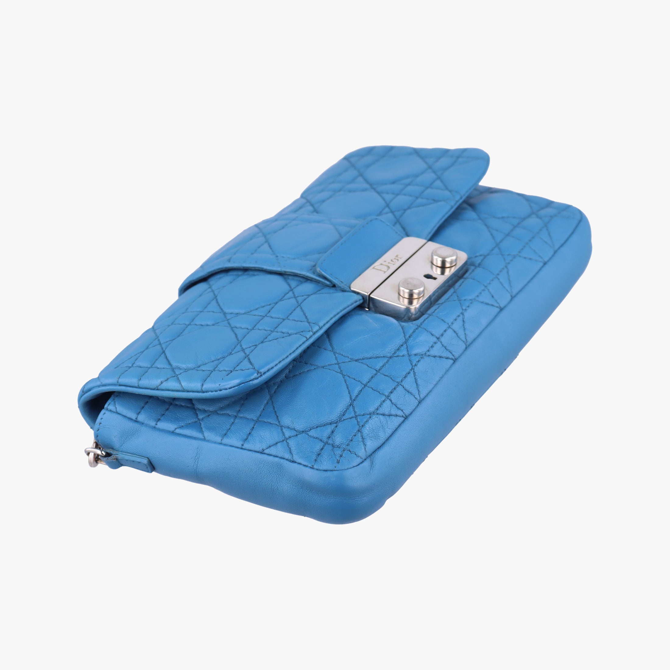 Pre-owned Christian Dior Miss Dior Cannage New Lock Blue lambskin  shoulderbag | stylenewstar