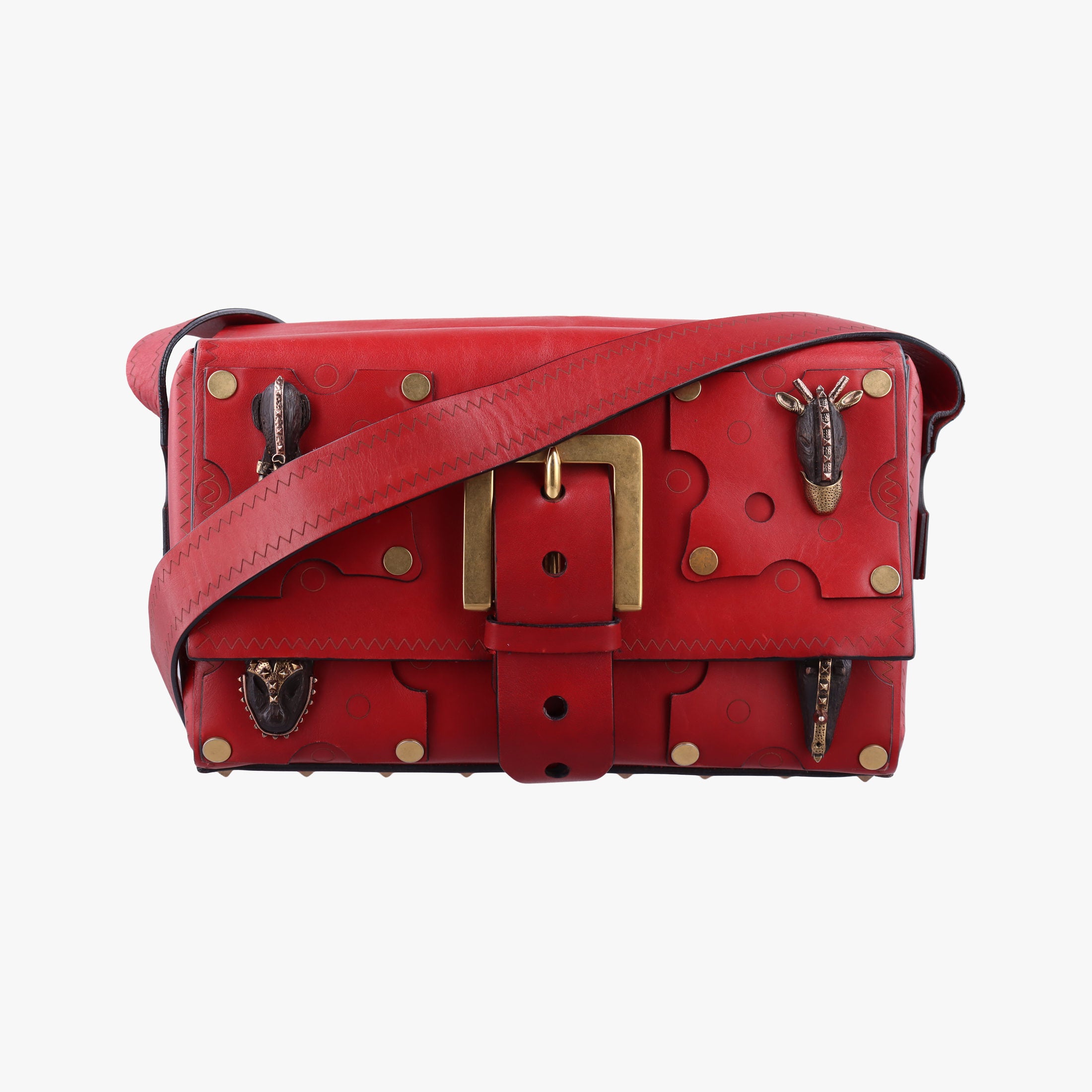 Pre-owned Valentino Tribal Mask Red Leather  shoulderbag | stylenewstar