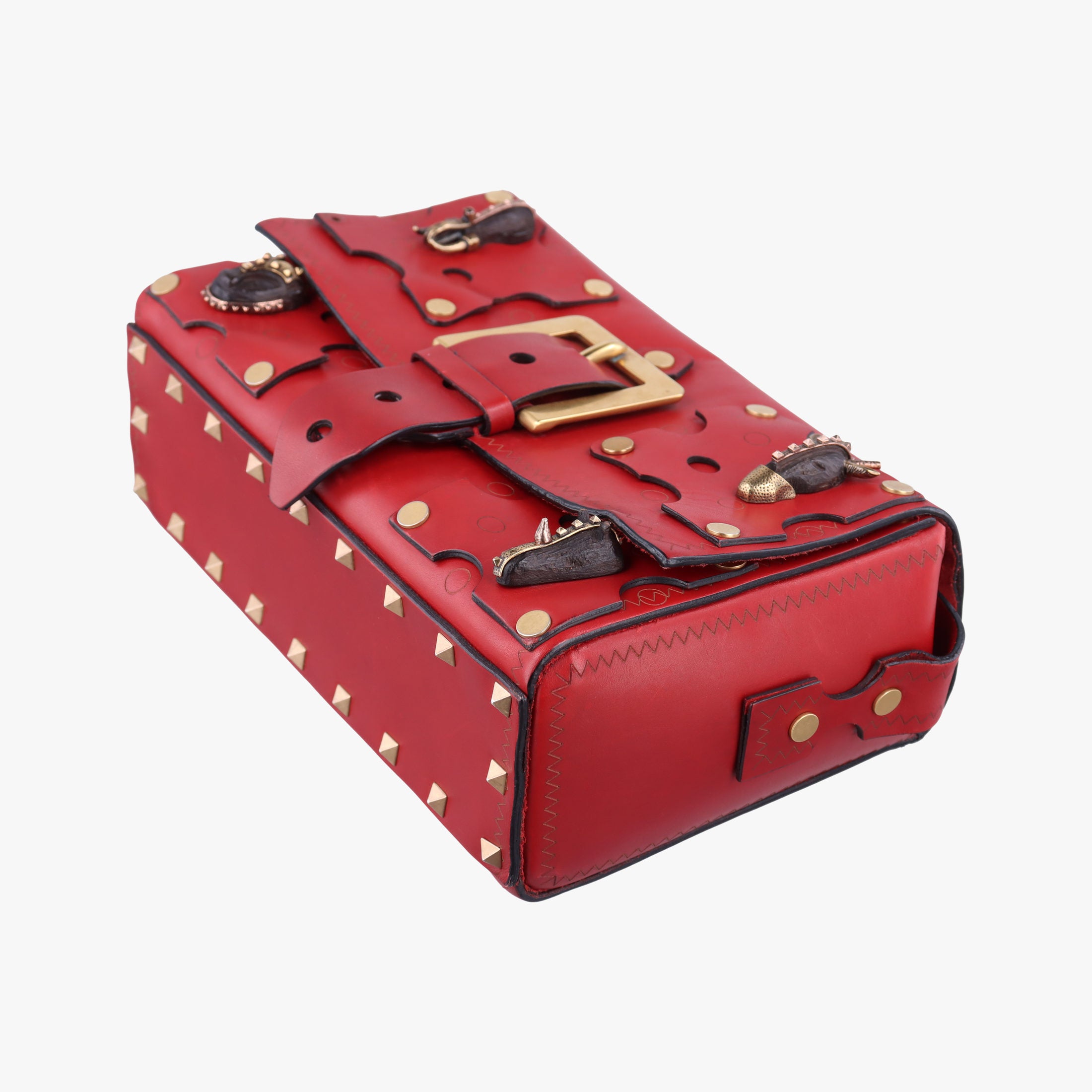 Pre-owned Valentino Tribal Mask Red Leather  shoulderbag | stylenewstar
