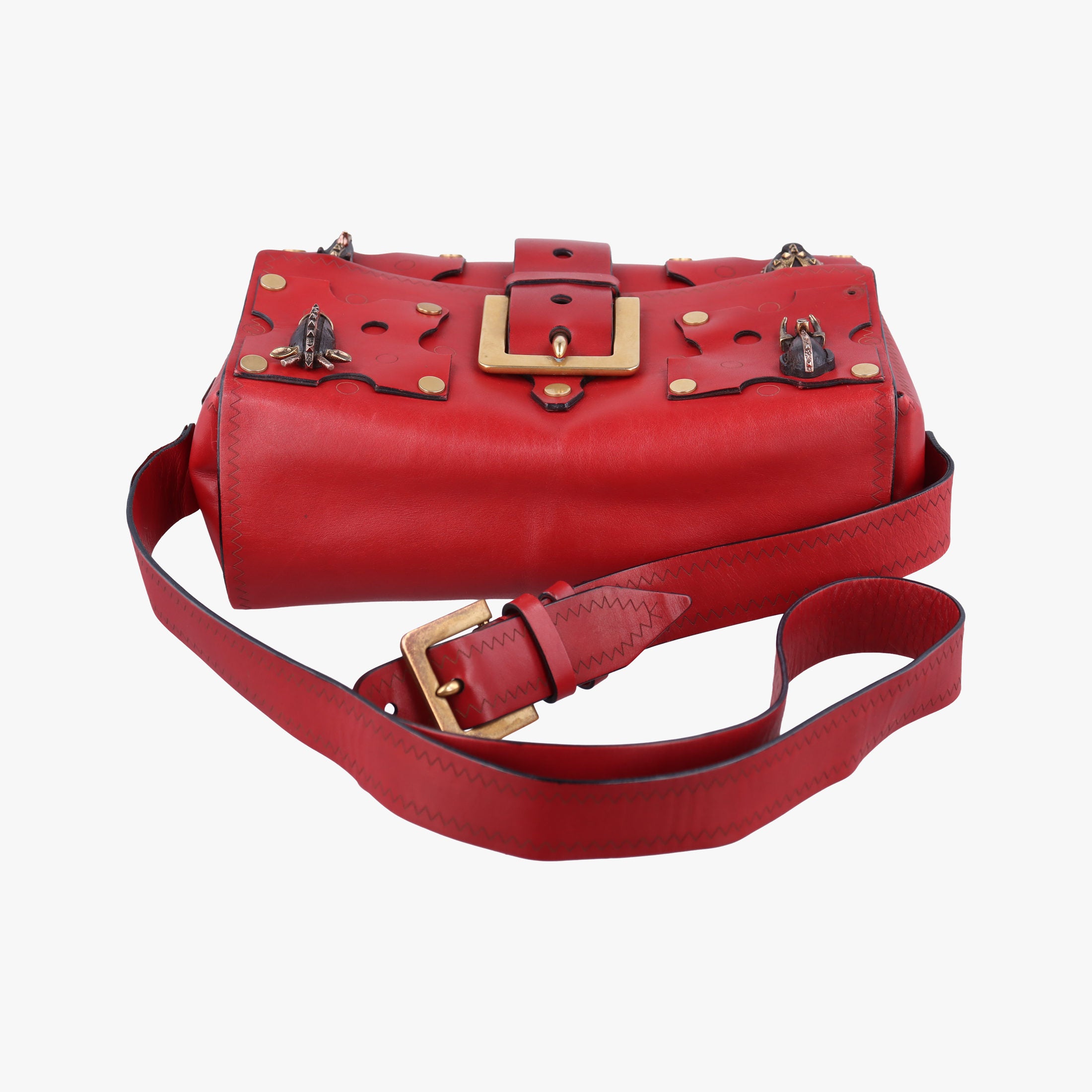 Pre-owned Valentino Tribal Mask Red Leather  shoulderbag | stylenewstar