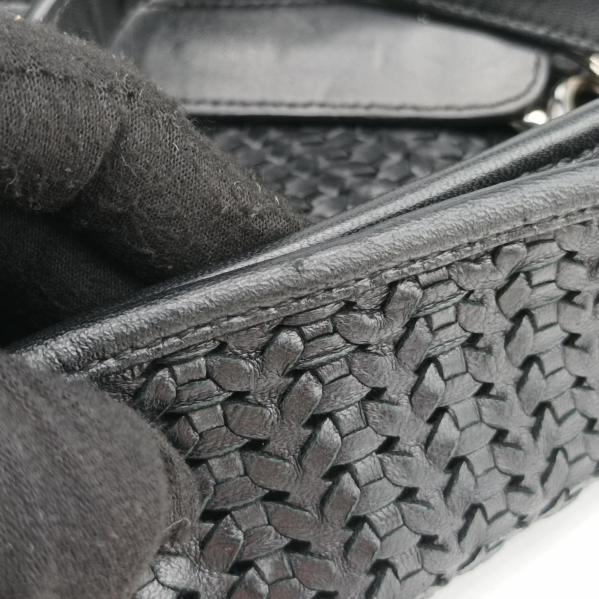 Pre-owned Christian Dior Soft Lady Dior Intrecciato Tote Black lambskin  handbag | stylenewstar