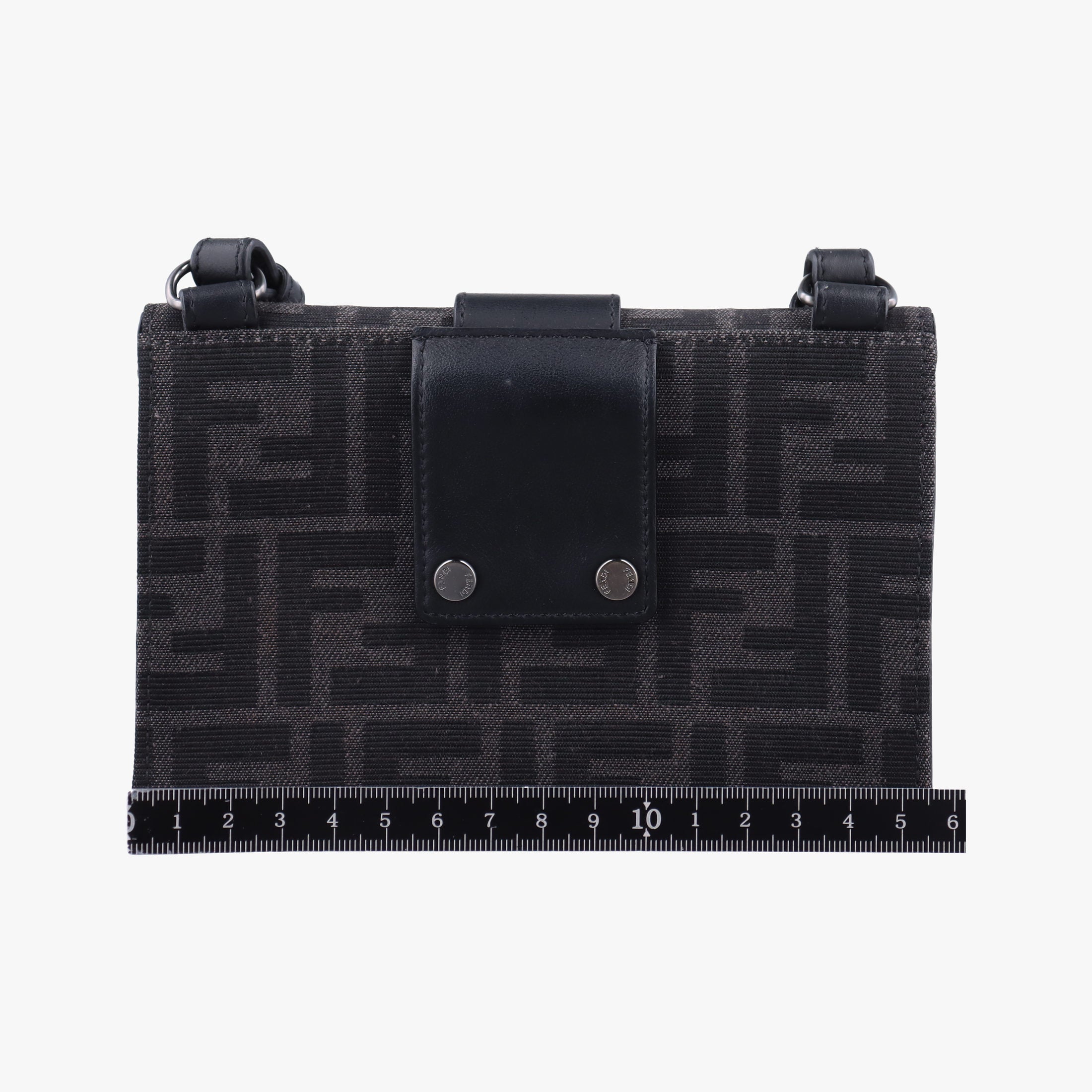 Pre-owned Fendi FF Logo Baguette slim Black x Gray canvas×Leather 7M0295 shoulderbag | stylenewstar