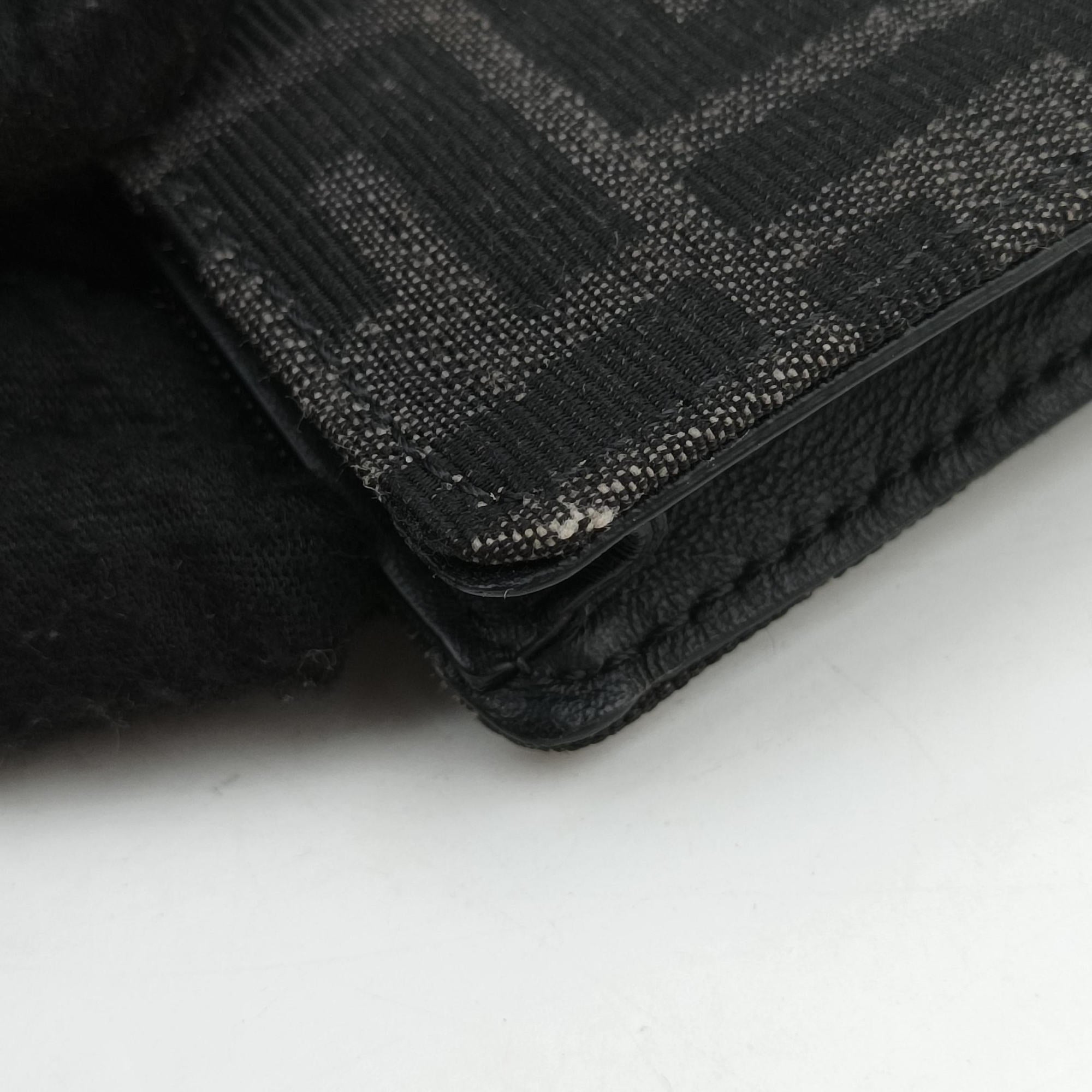 Pre-owned Fendi FF Logo Baguette slim Black x Gray canvas×Leather 7M0295 shoulderbag | stylenewstar