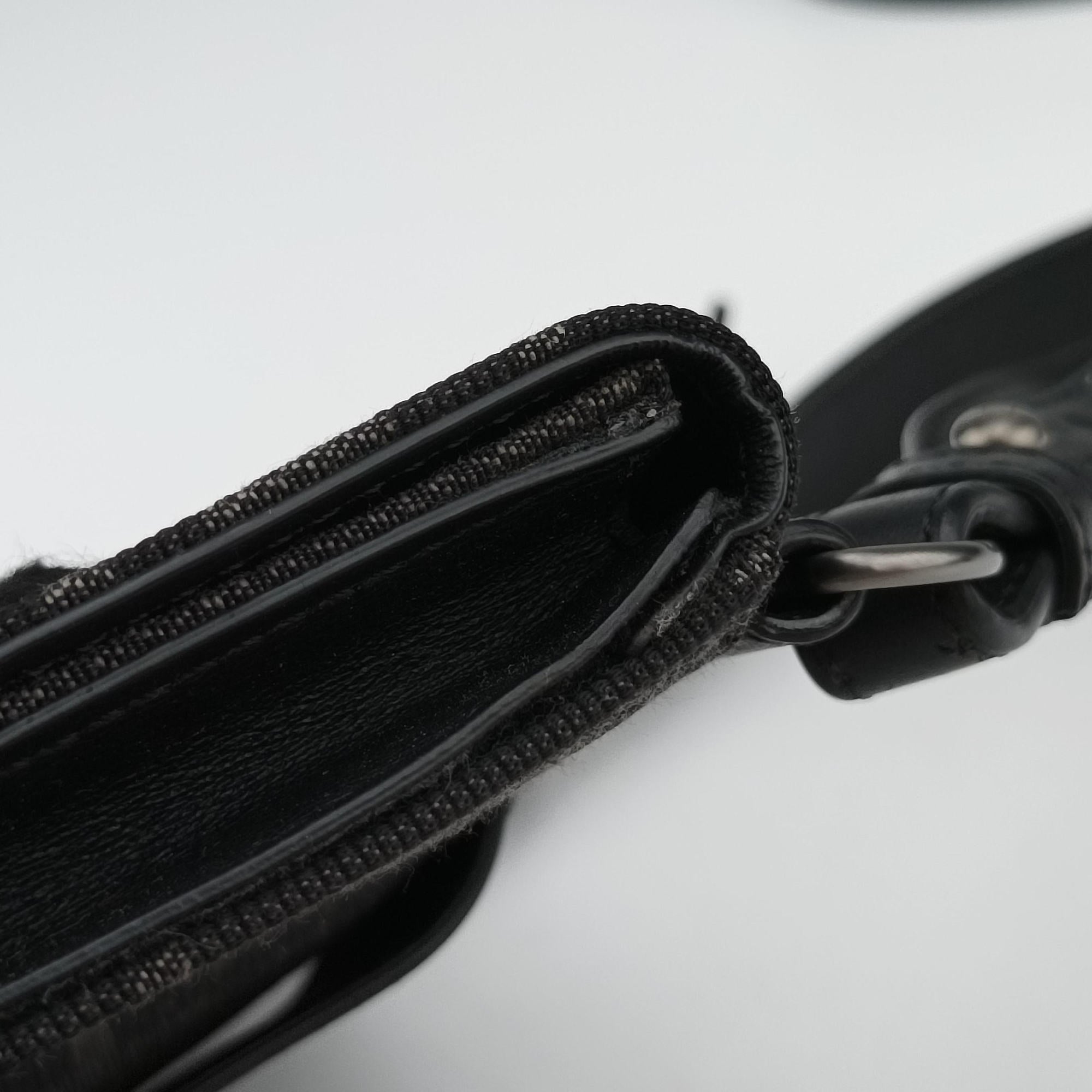 Pre-owned Fendi FF Logo Baguette slim Black x Gray canvas×Leather 7M0295 shoulderbag | stylenewstar