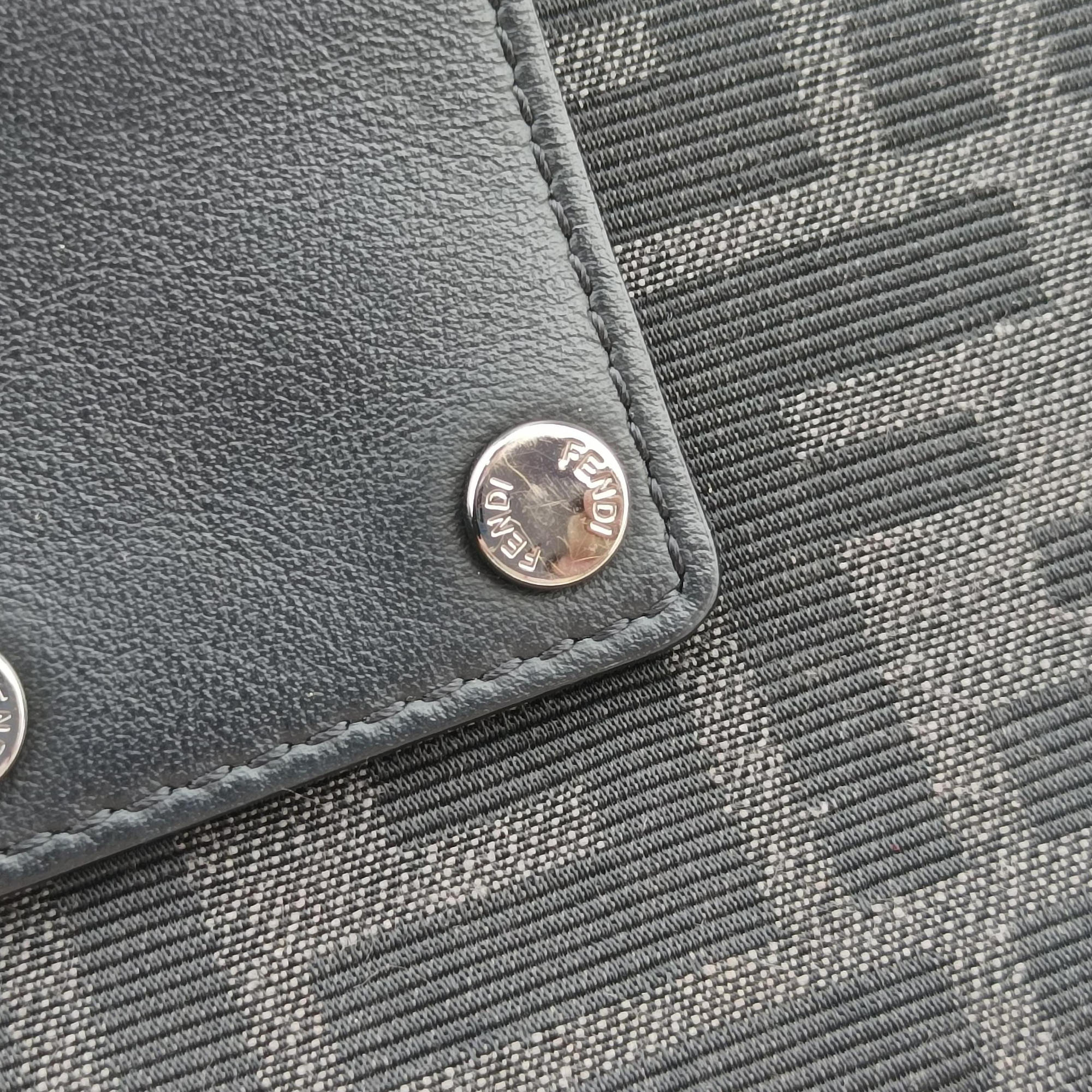 Pre-owned Fendi FF Logo Baguette slim Black x Gray canvas×Leather 7M0295 shoulderbag | stylenewstar