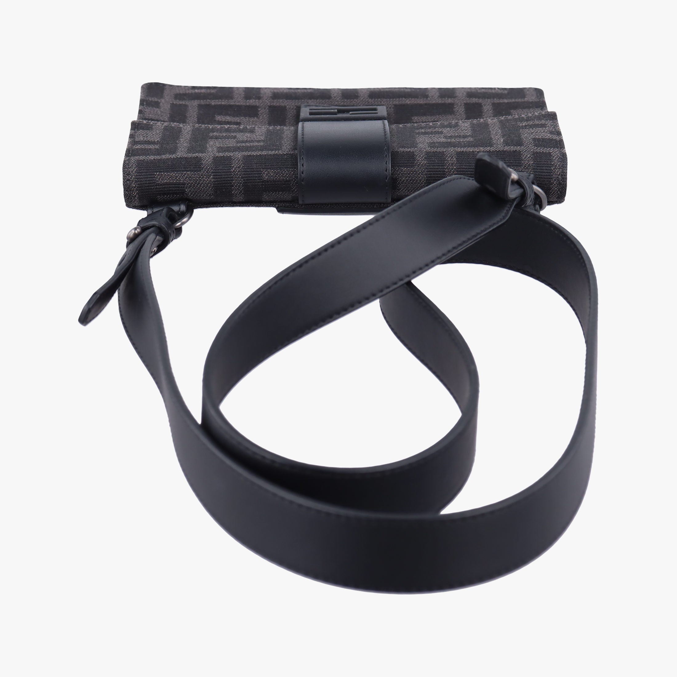 Pre-owned Fendi FF Logo Baguette slim Black x Gray canvas×Leather 7M0295 shoulderbag | stylenewstar