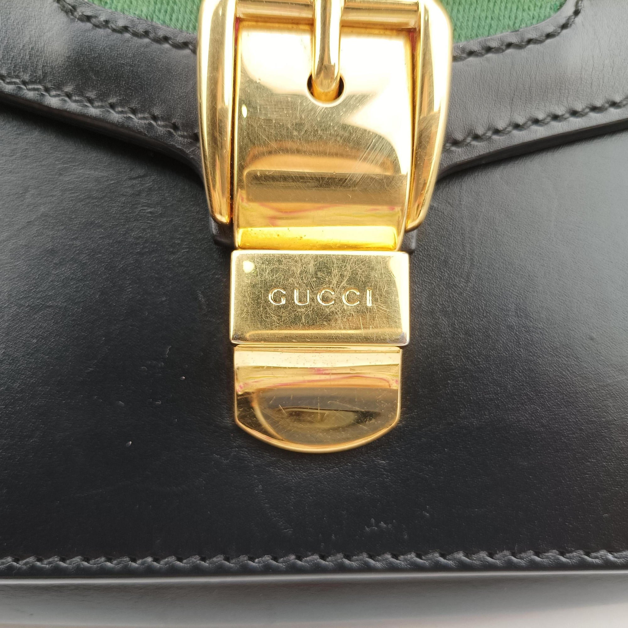 Pre-owned Gucci Sylvie Black×GREEN×RED Leather 421882 shoulderbag | stylenewstar