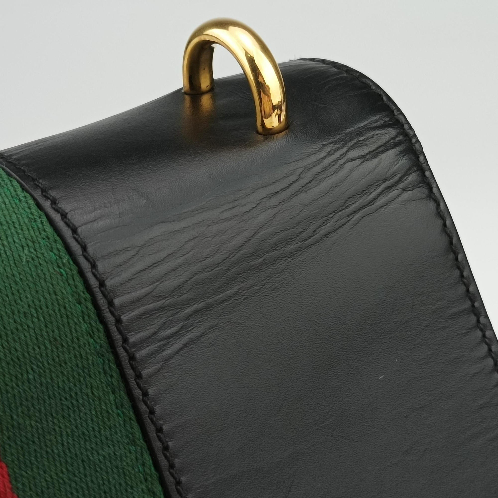 Pre-owned Gucci Sylvie Black×GREEN×RED Leather 421882 shoulderbag | stylenewstar