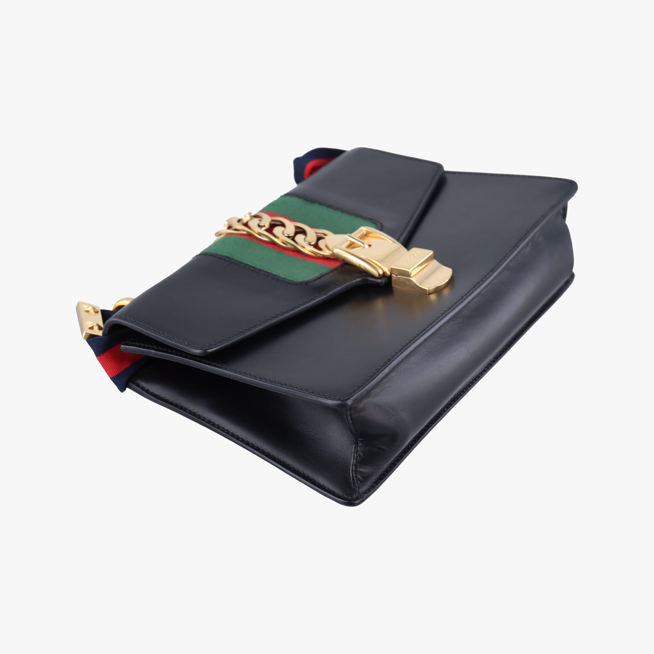 Pre-owned Gucci Sylvie Black×GREEN×RED Leather 421882 shoulderbag | stylenewstar