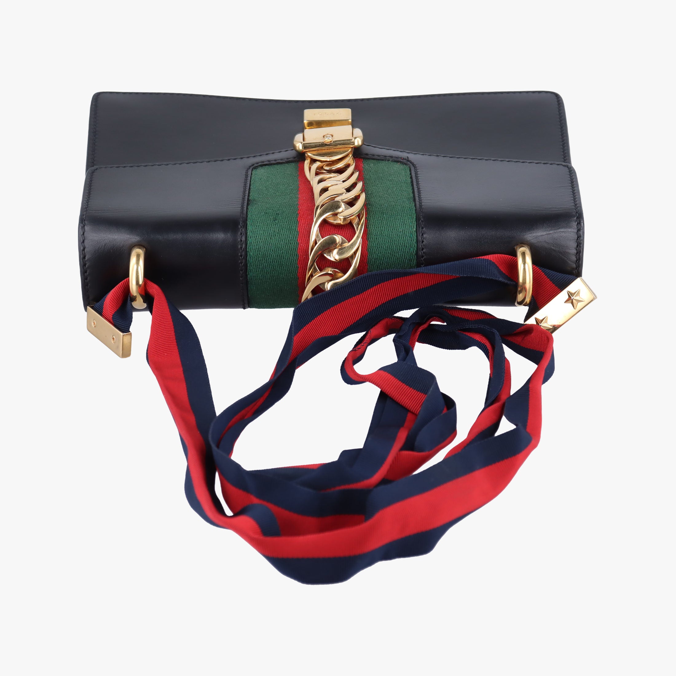 Pre-owned Gucci Sylvie Black×GREEN×RED Leather 421882 shoulderbag | stylenewstar