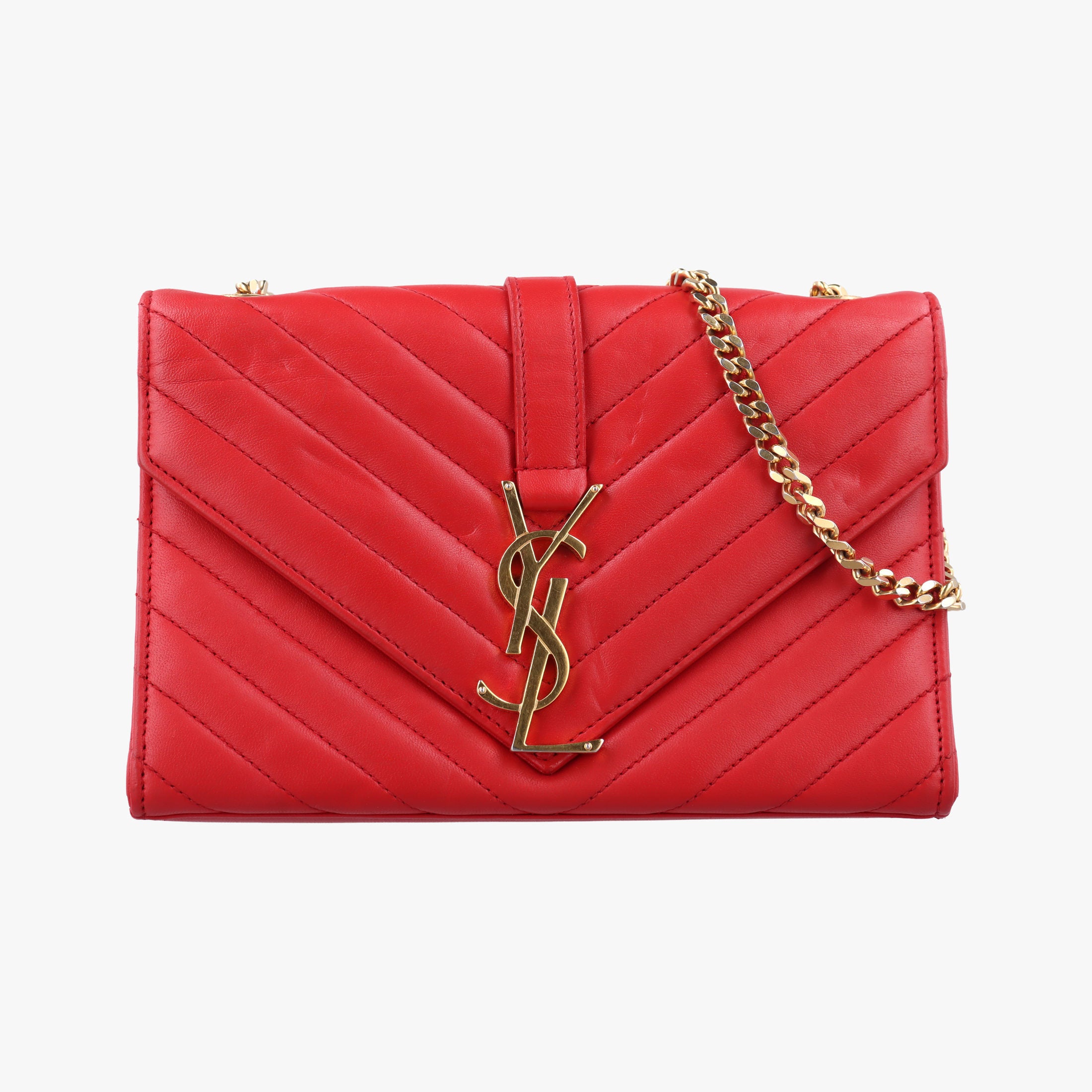 Pre-owned Yves Saint Laurent Monogram Envelope Red Leather 381668 shoulderbag | stylenewstar