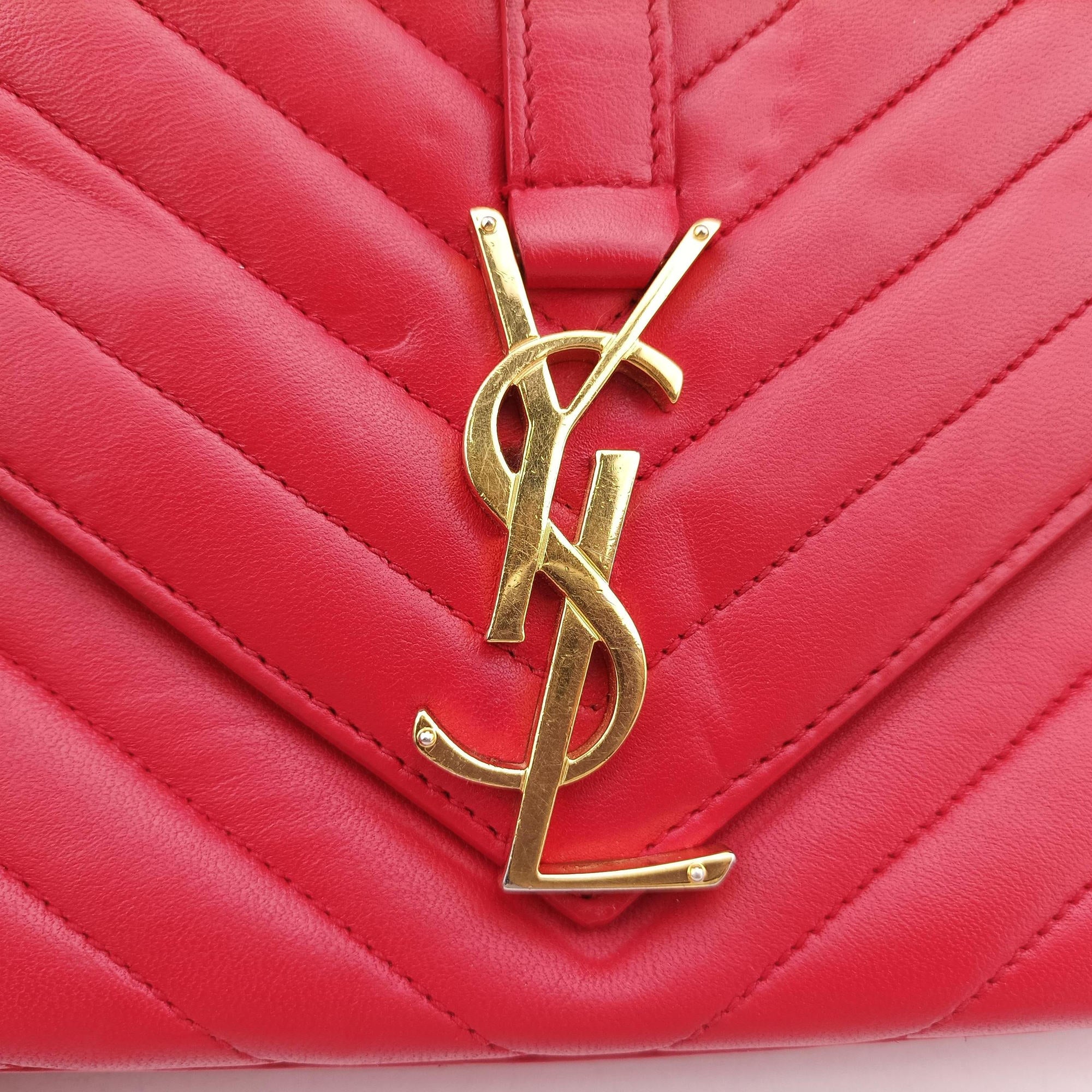 Pre-owned Yves Saint Laurent Monogram Envelope Red Leather 381668 shoulderbag | stylenewstar