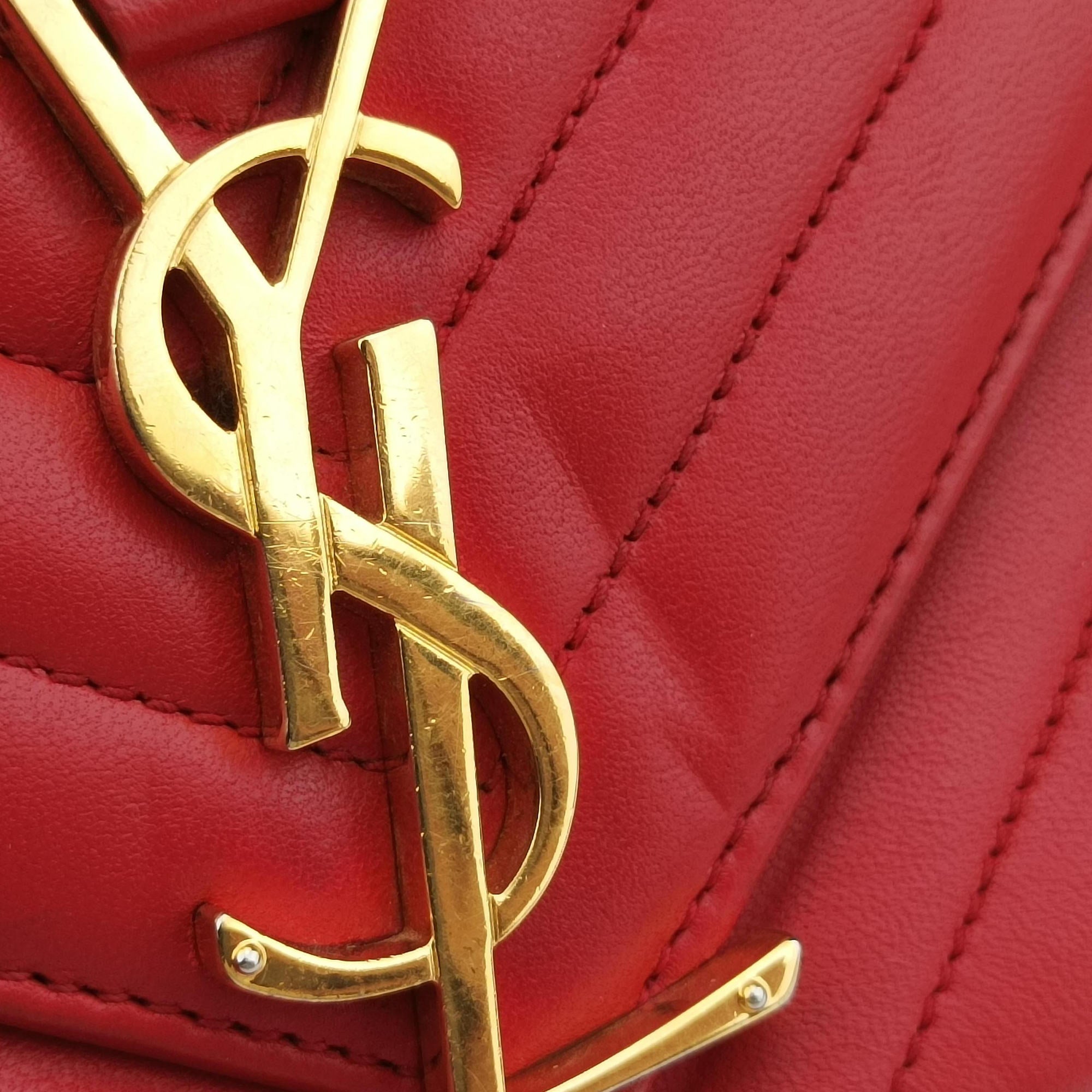 Pre-owned Yves Saint Laurent Monogram Envelope Red Leather 381668 shoulderbag | stylenewstar