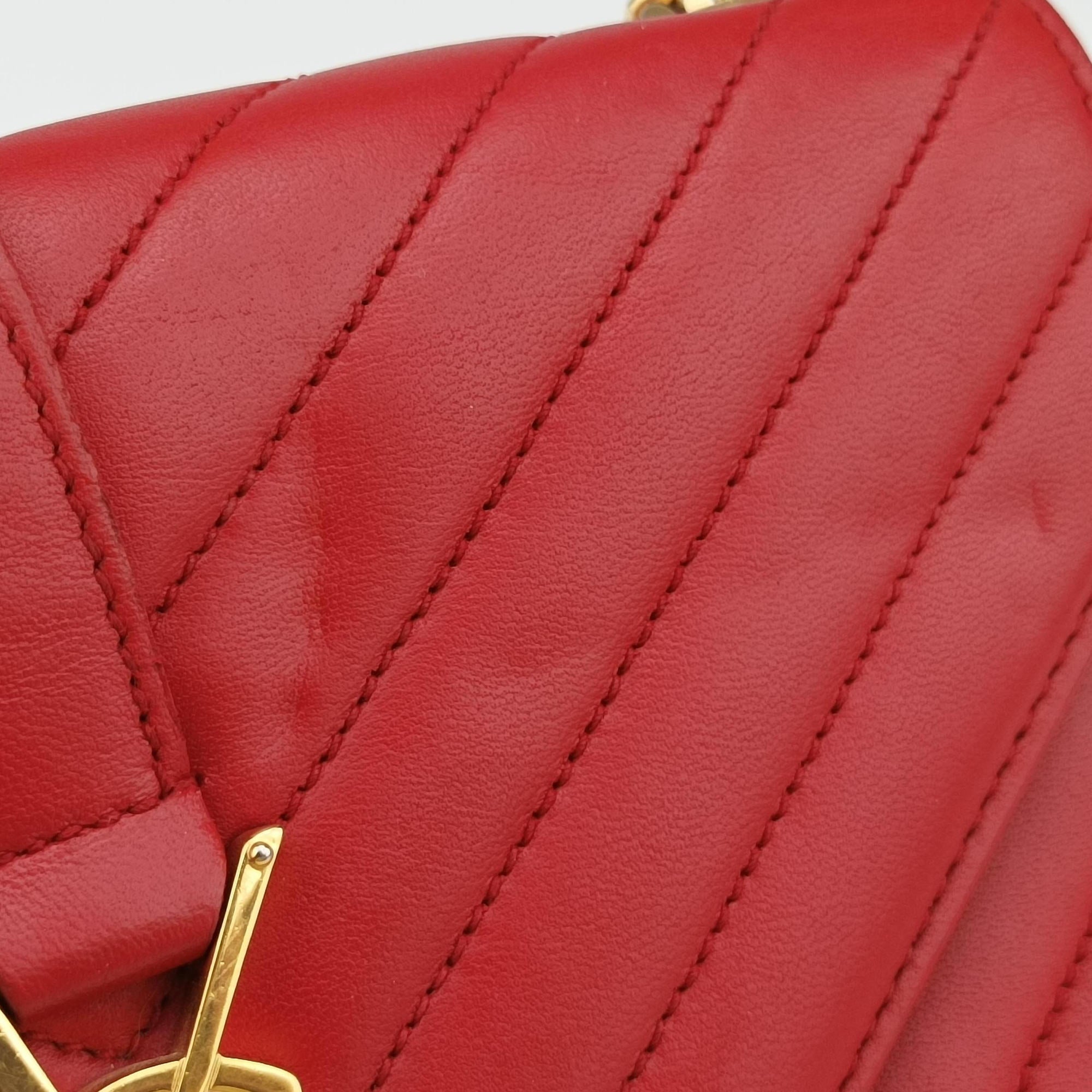 Pre-owned Yves Saint Laurent Monogram Envelope Red Leather 381668 shoulderbag | stylenewstar