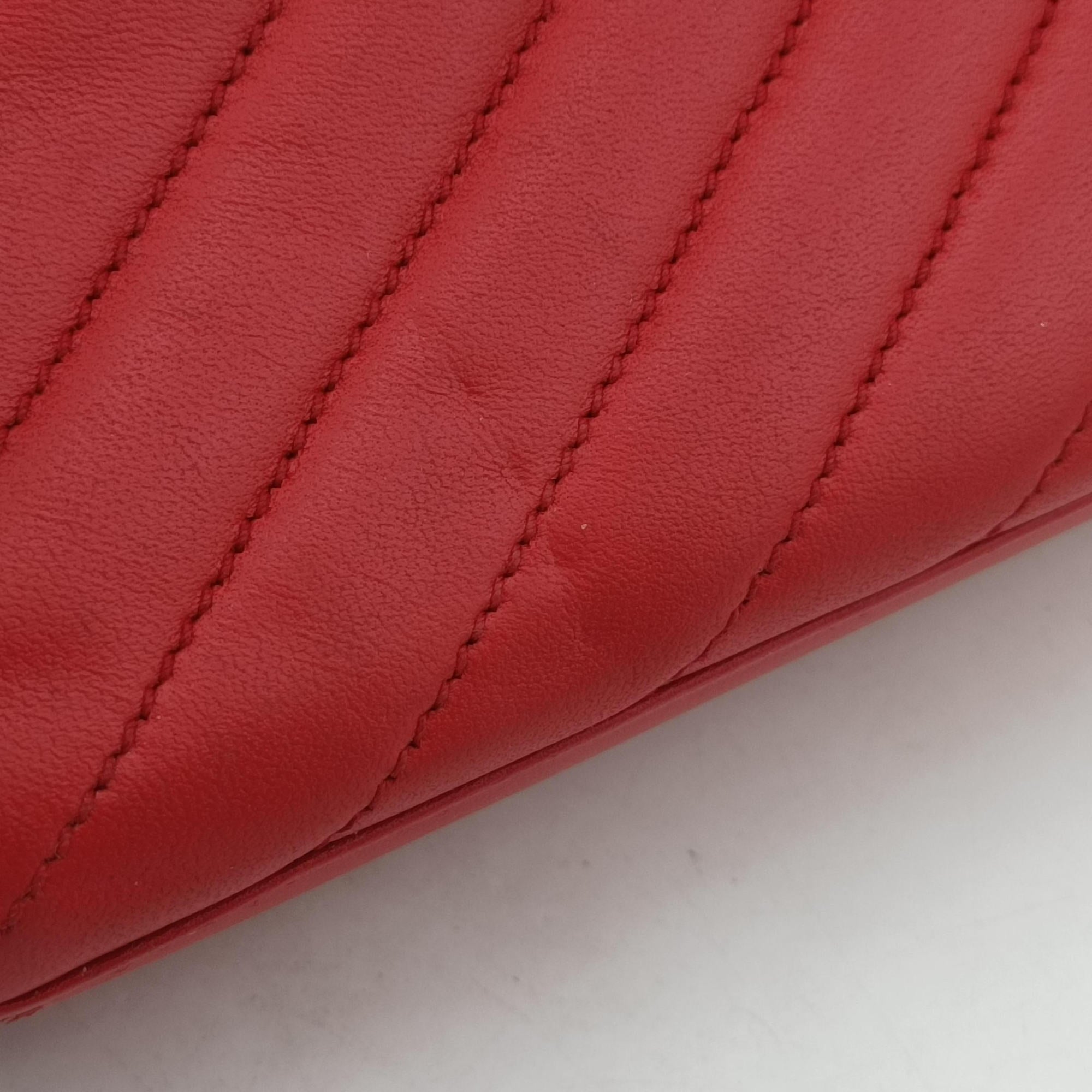 Pre-owned Yves Saint Laurent Monogram Envelope Red Leather 381668 shoulderbag | stylenewstar