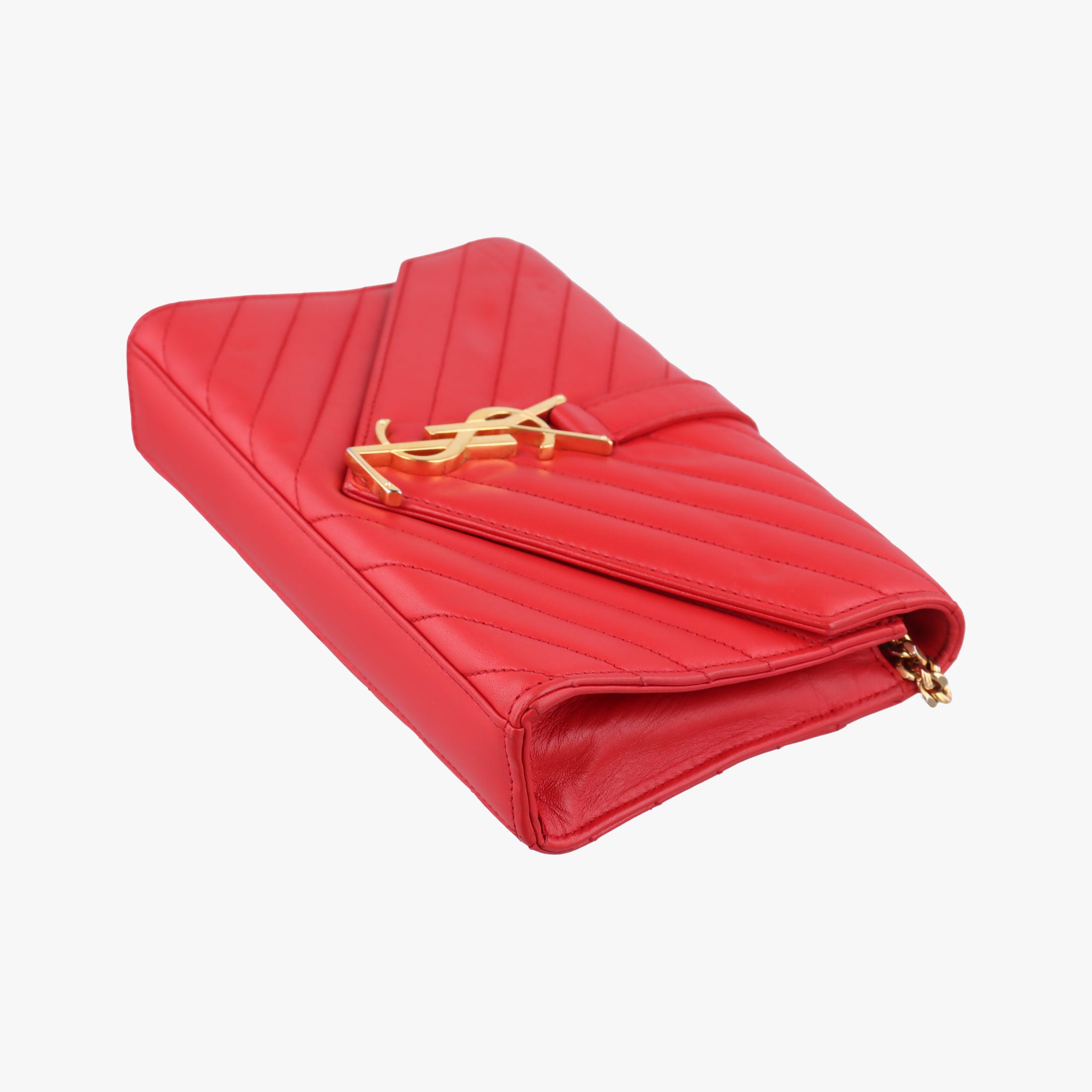 Pre-owned Yves Saint Laurent Monogram Envelope Red Leather 381668 shoulderbag | stylenewstar
