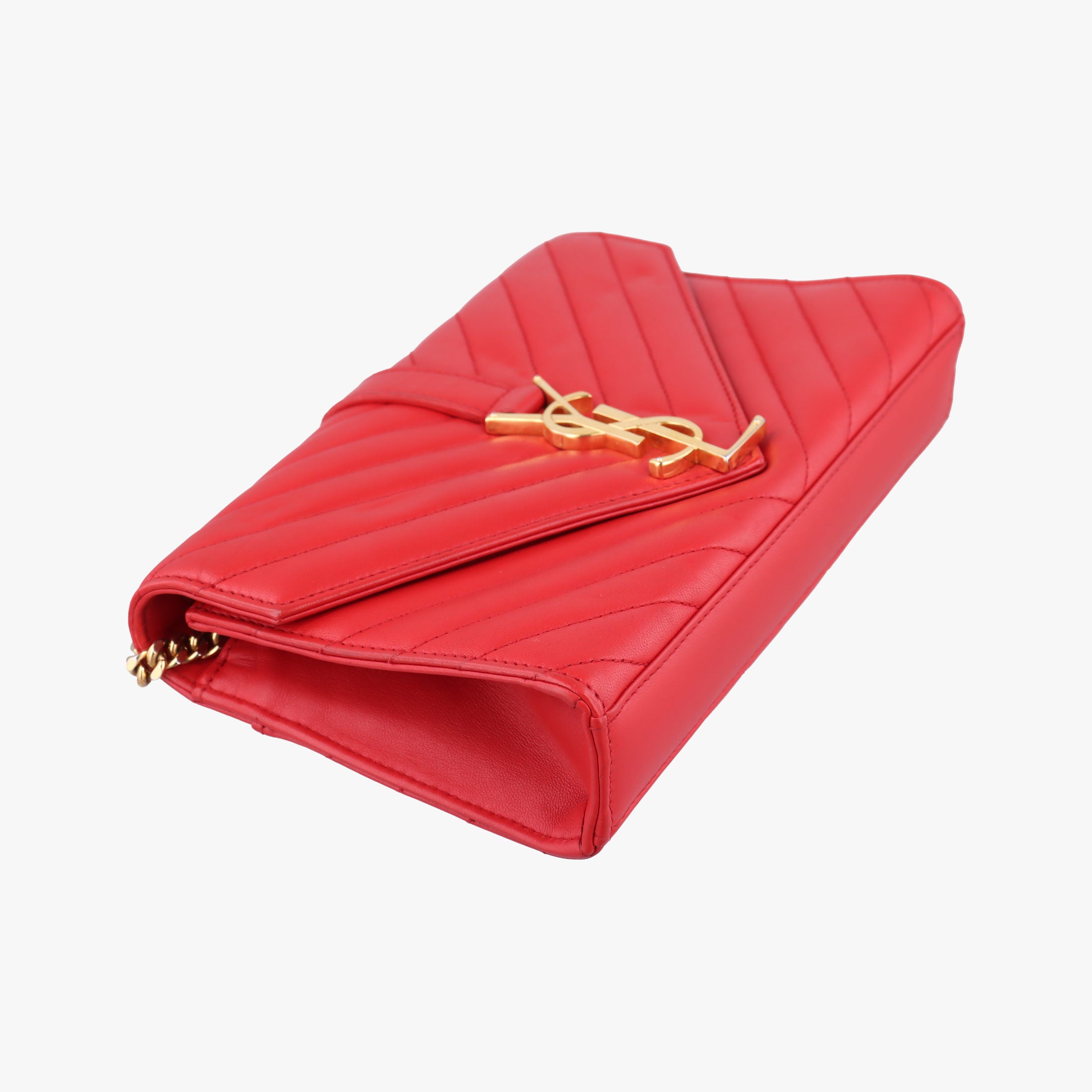 Pre-owned Yves Saint Laurent Monogram Envelope Red Leather 381668 shoulderbag | stylenewstar