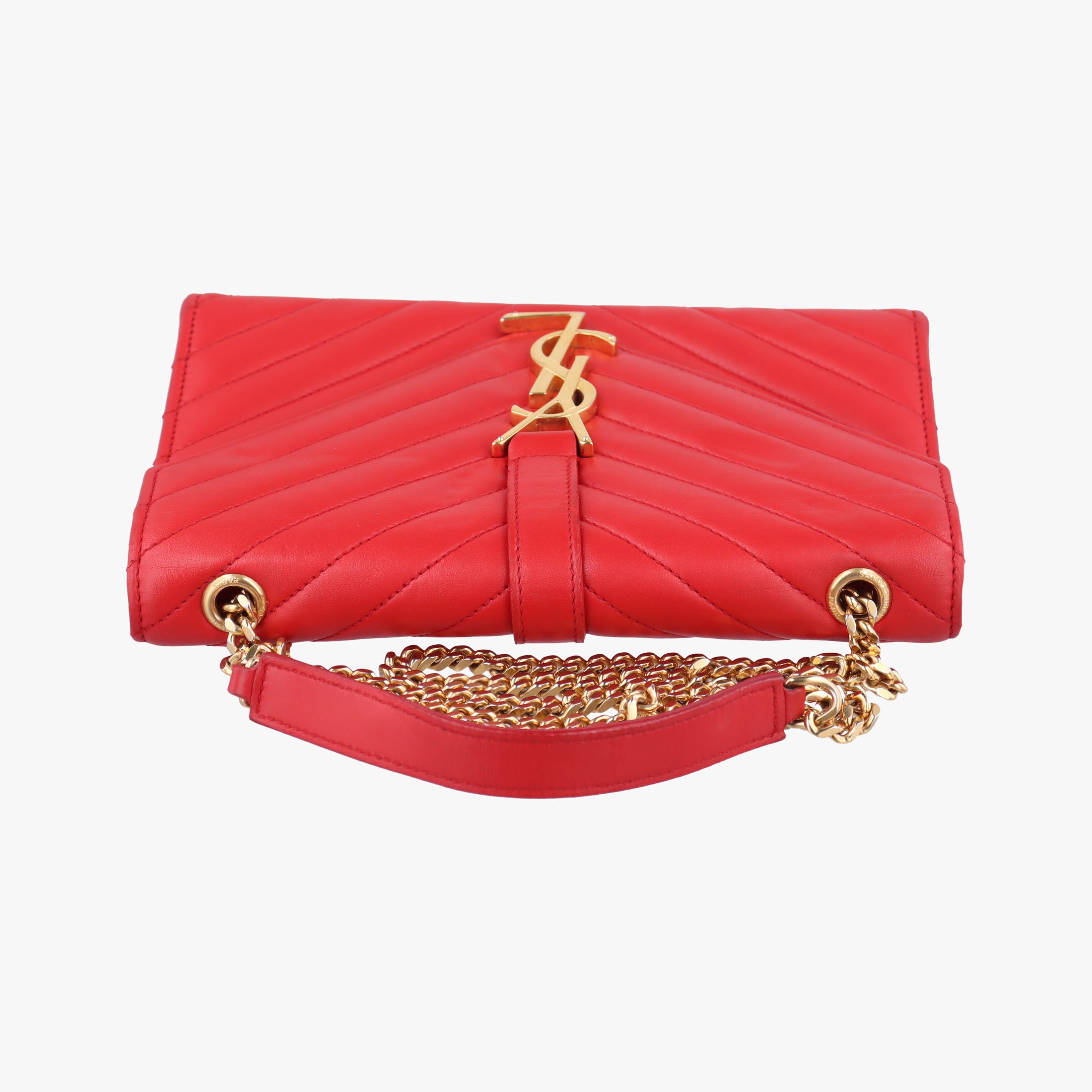 Pre-owned Yves Saint Laurent Monogram Envelope Red Leather 381668 shoulderbag | stylenewstar