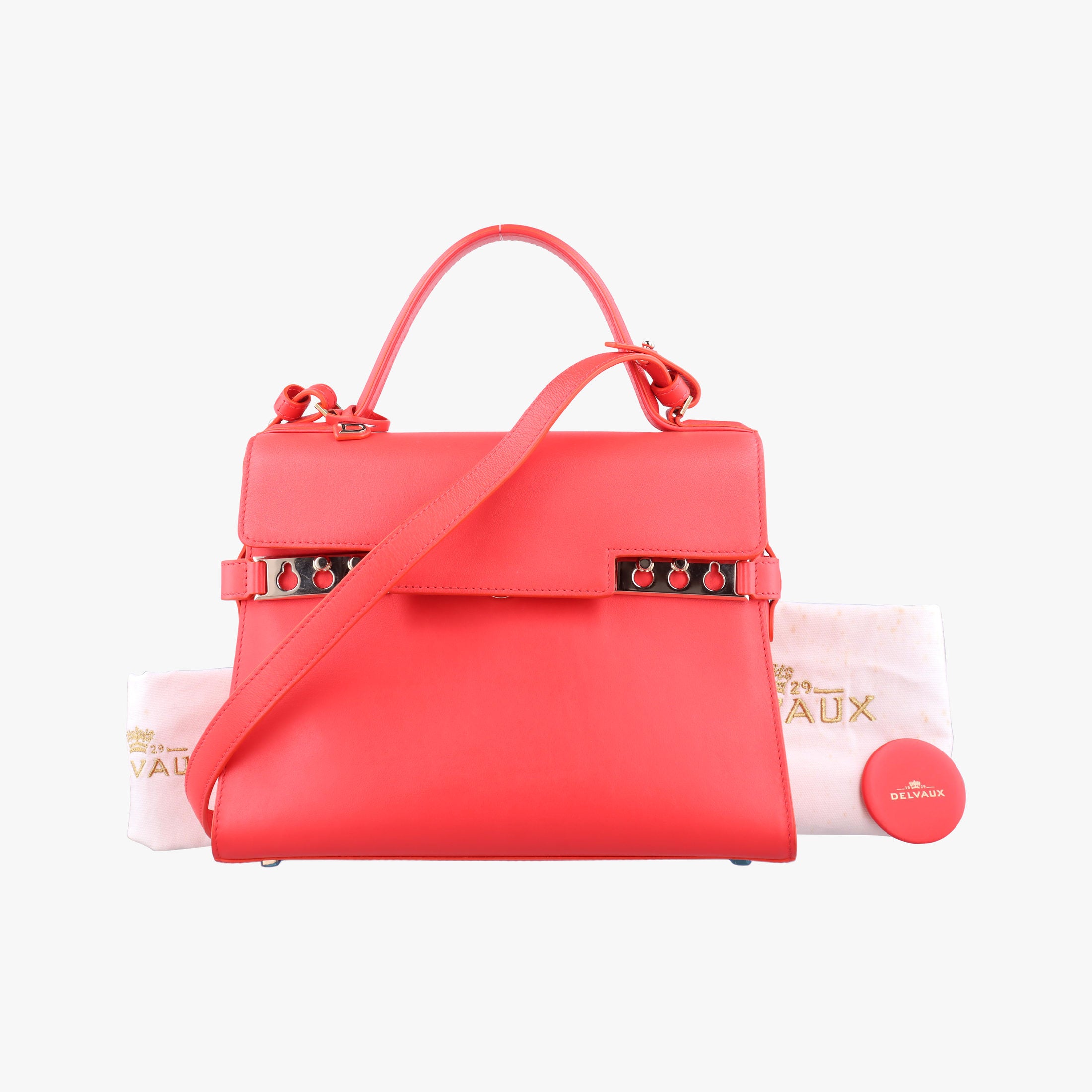 Pre-owned Delvaux Tan pete Red Leather  shoulderbag | stylenewstar
