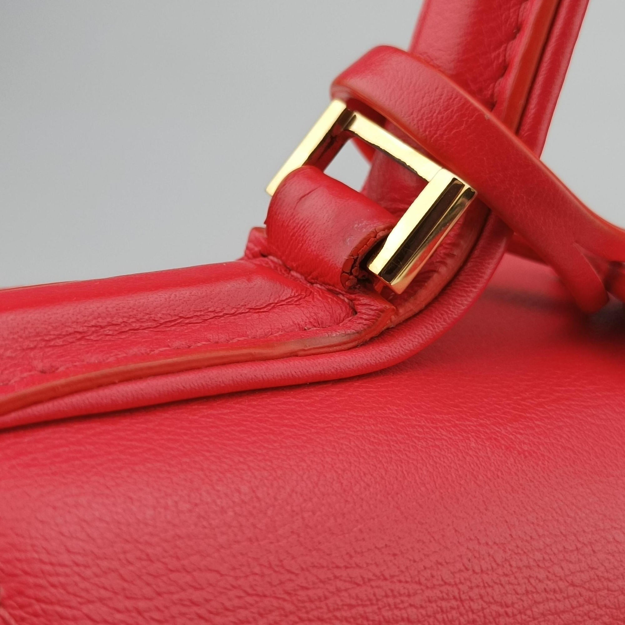 Pre-owned Delvaux Tan pete Red Leather  shoulderbag | stylenewstar