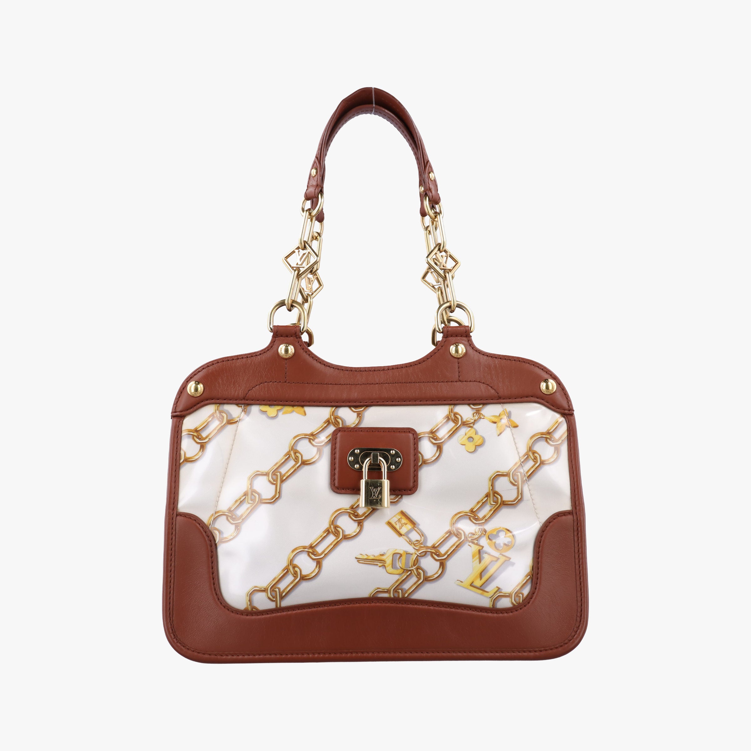 Pre-owned Louis Vuitton Monogram Charm Cabas White x Brown x Multicolor Vinyl x Leather M95157 shoulderbag | stylenewstar