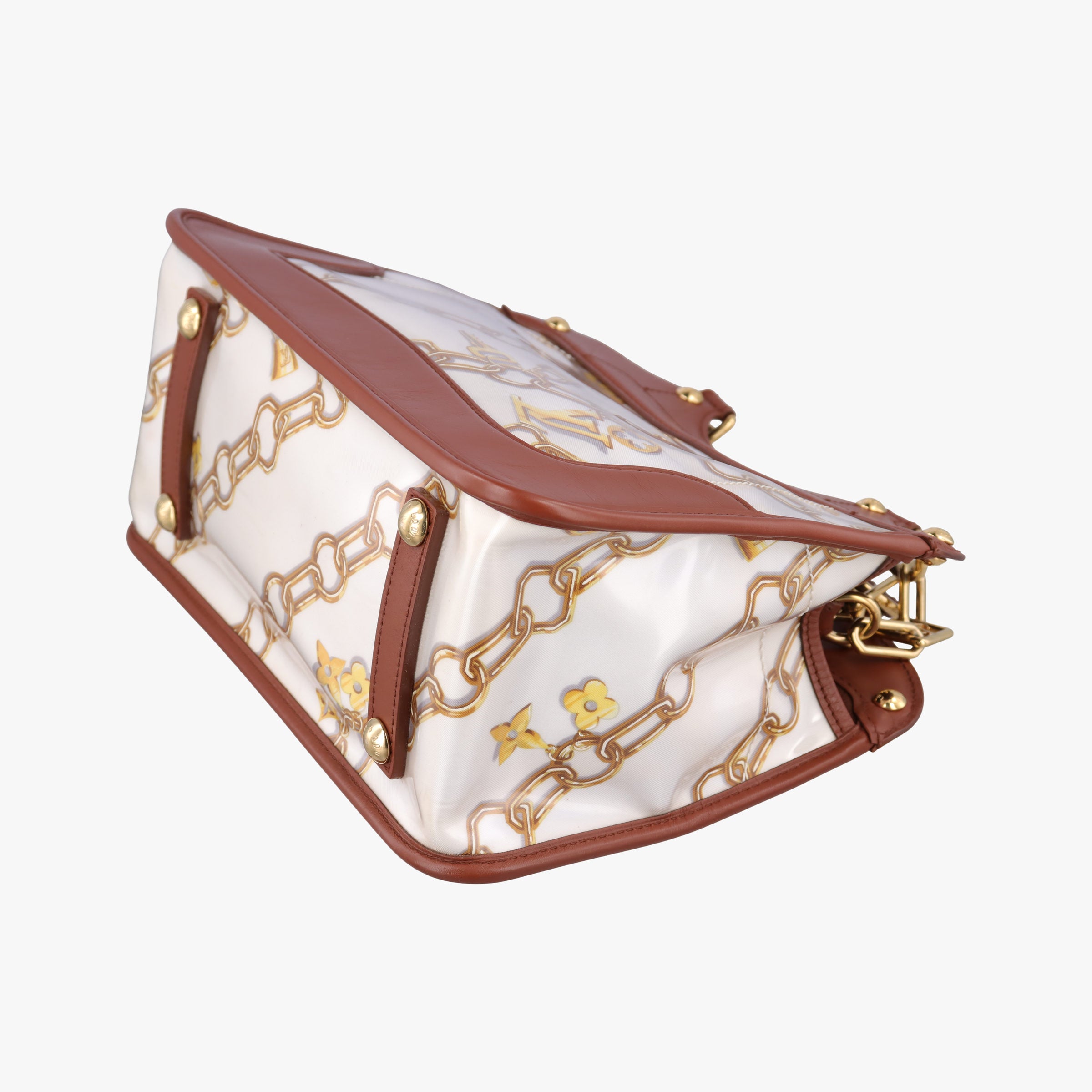 Pre-owned Louis Vuitton Monogram Charm Cabas White x Brown x Multicolor Vinyl x Leather M95157 shoulderbag | stylenewstar