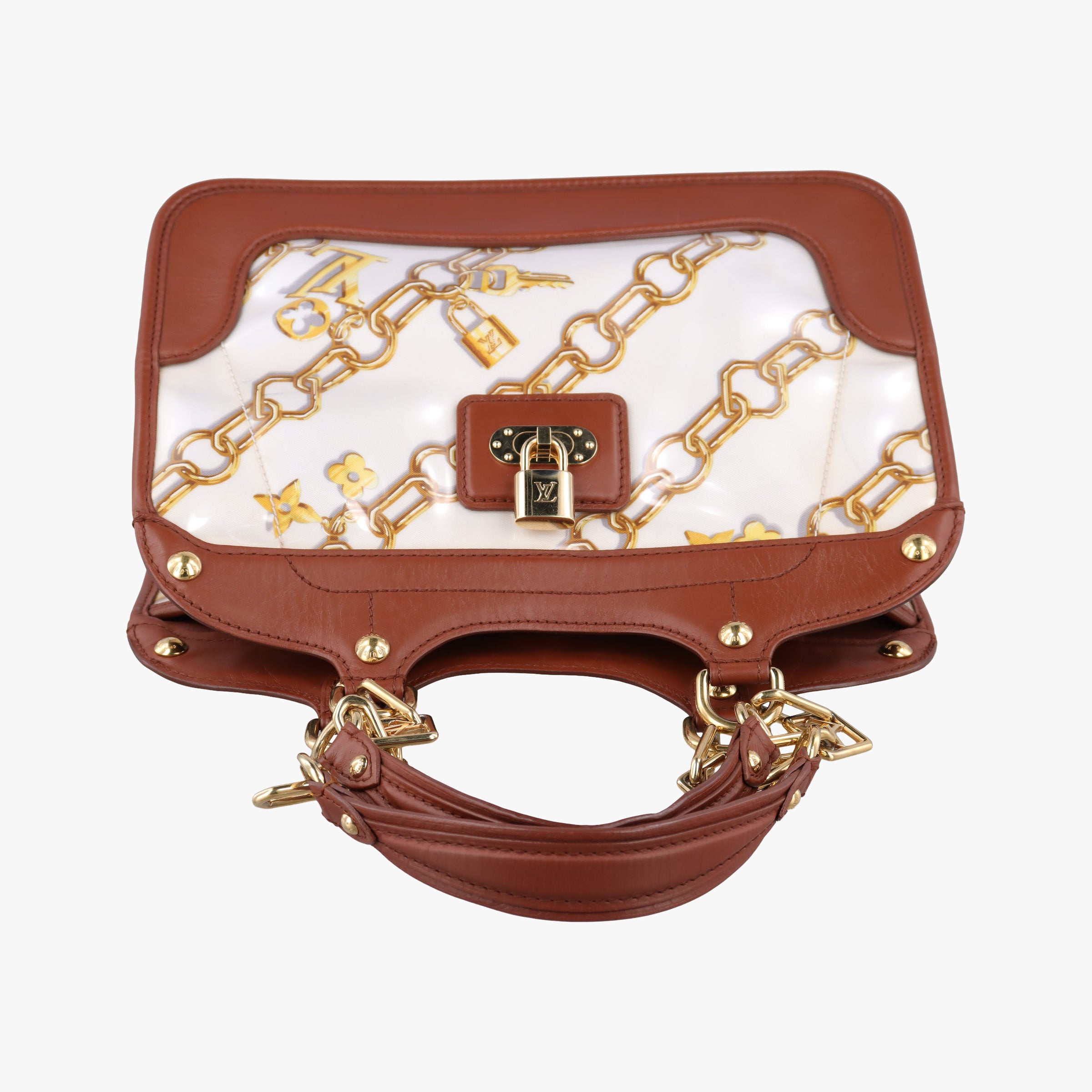 Pre-owned Louis Vuitton Monogram Charm Cabas White x Brown x Multicolor Vinyl x Leather M95157 shoulderbag | stylenewstar
