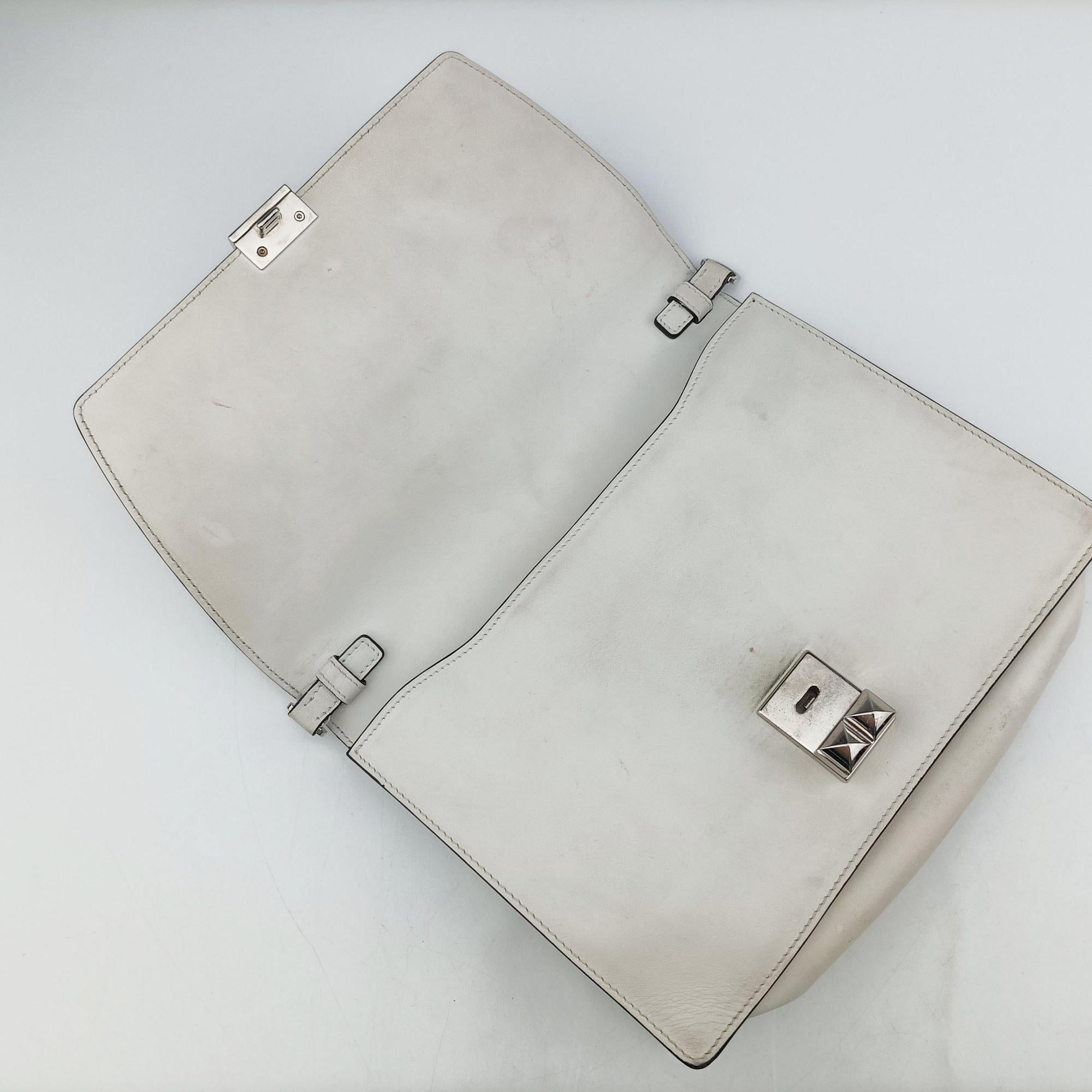 Pre-owned Prada Electra Studded White leather 1BD120 shoulderbag | stylenewstar
