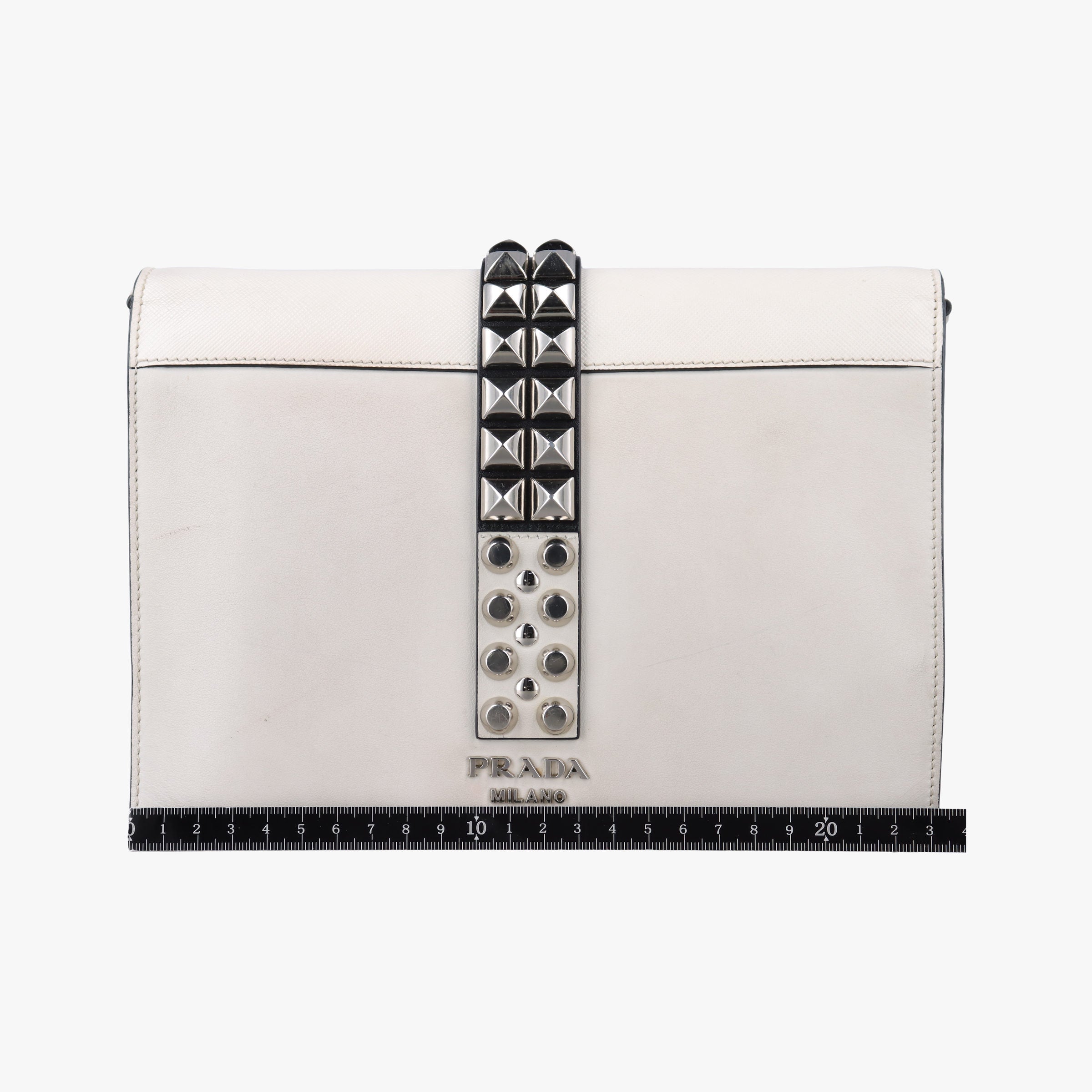 Pre-owned Prada Electra Studded White leather 1BD120 shoulderbag | stylenewstar
