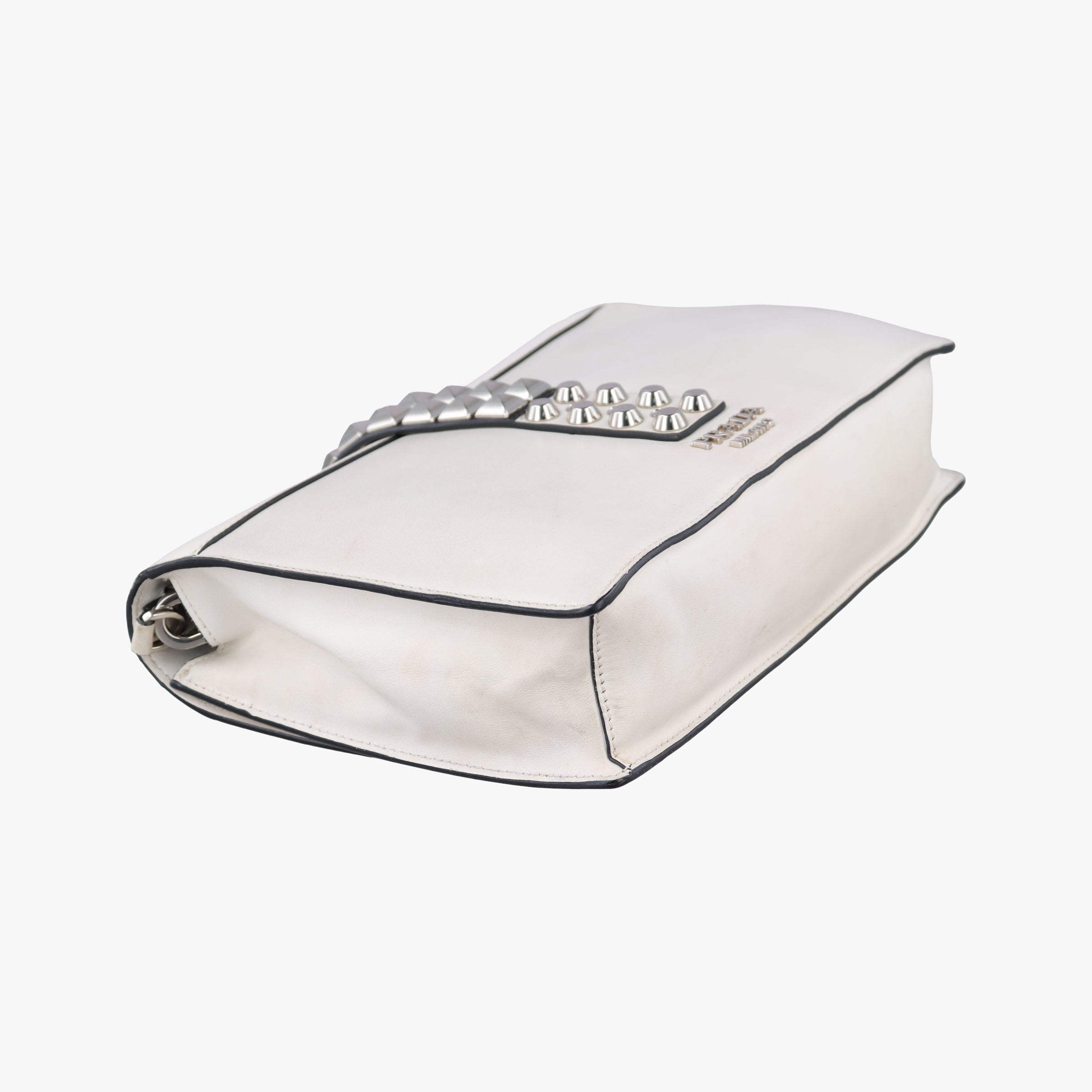 Pre-owned Prada Electra Studded White leather 1BD120 shoulderbag | stylenewstar