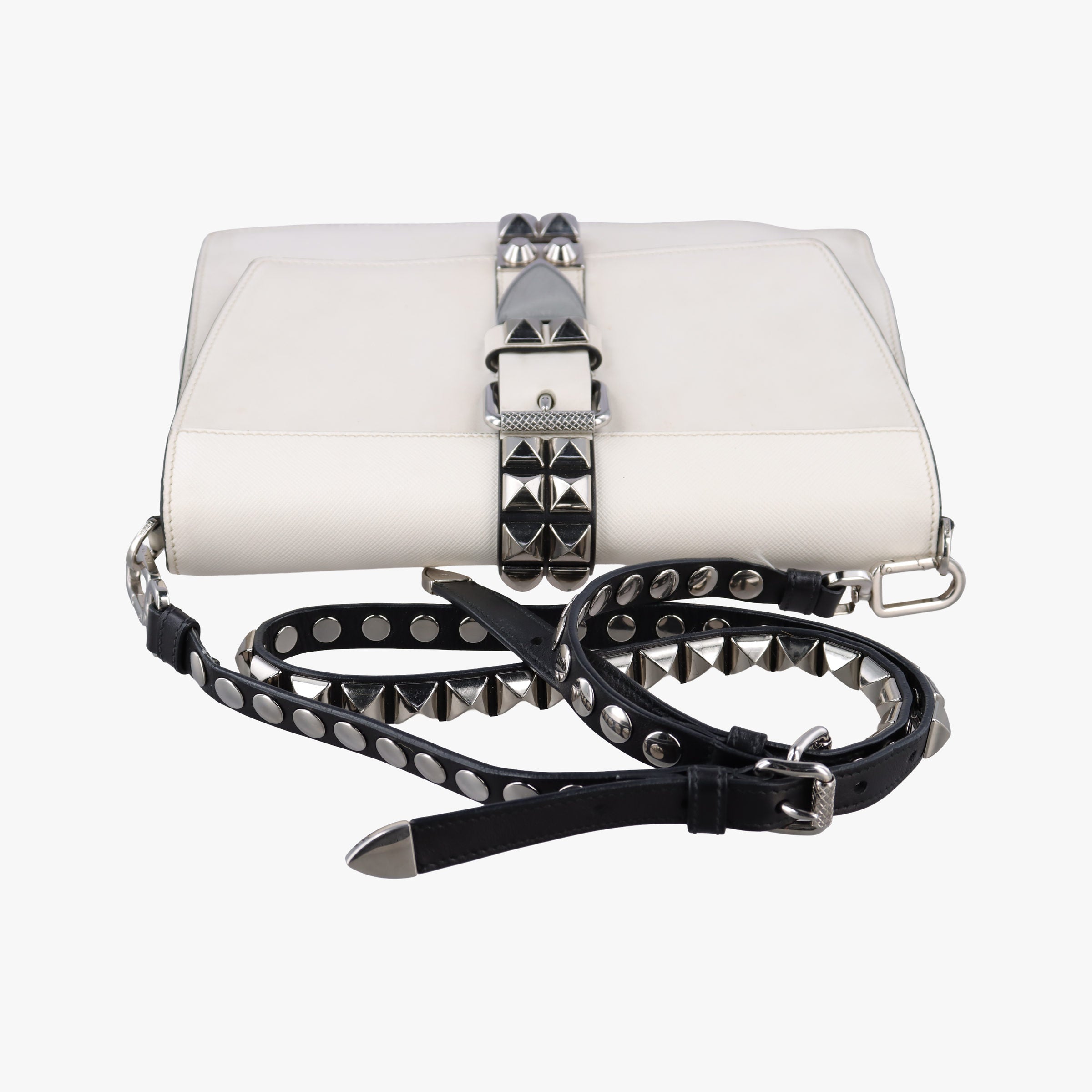 Pre-owned Prada Electra Studded White leather 1BD120 shoulderbag | stylenewstar