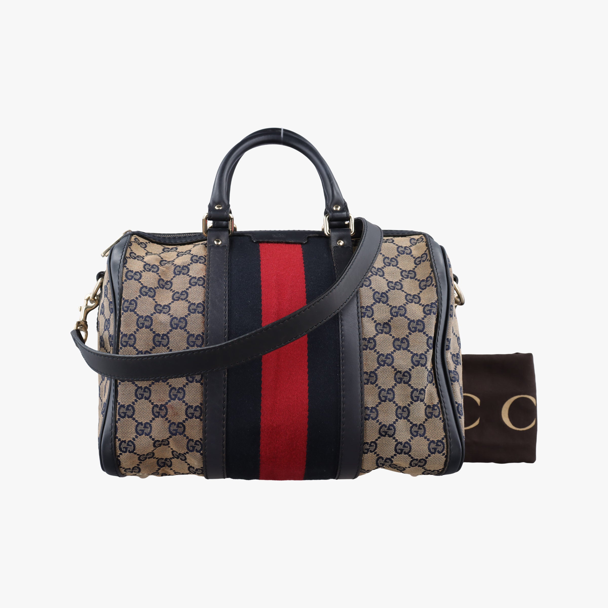 Vintage Gucci Sherry Line navy×red×beige canvas×leather 247205 shoulderbag | stylenewstar