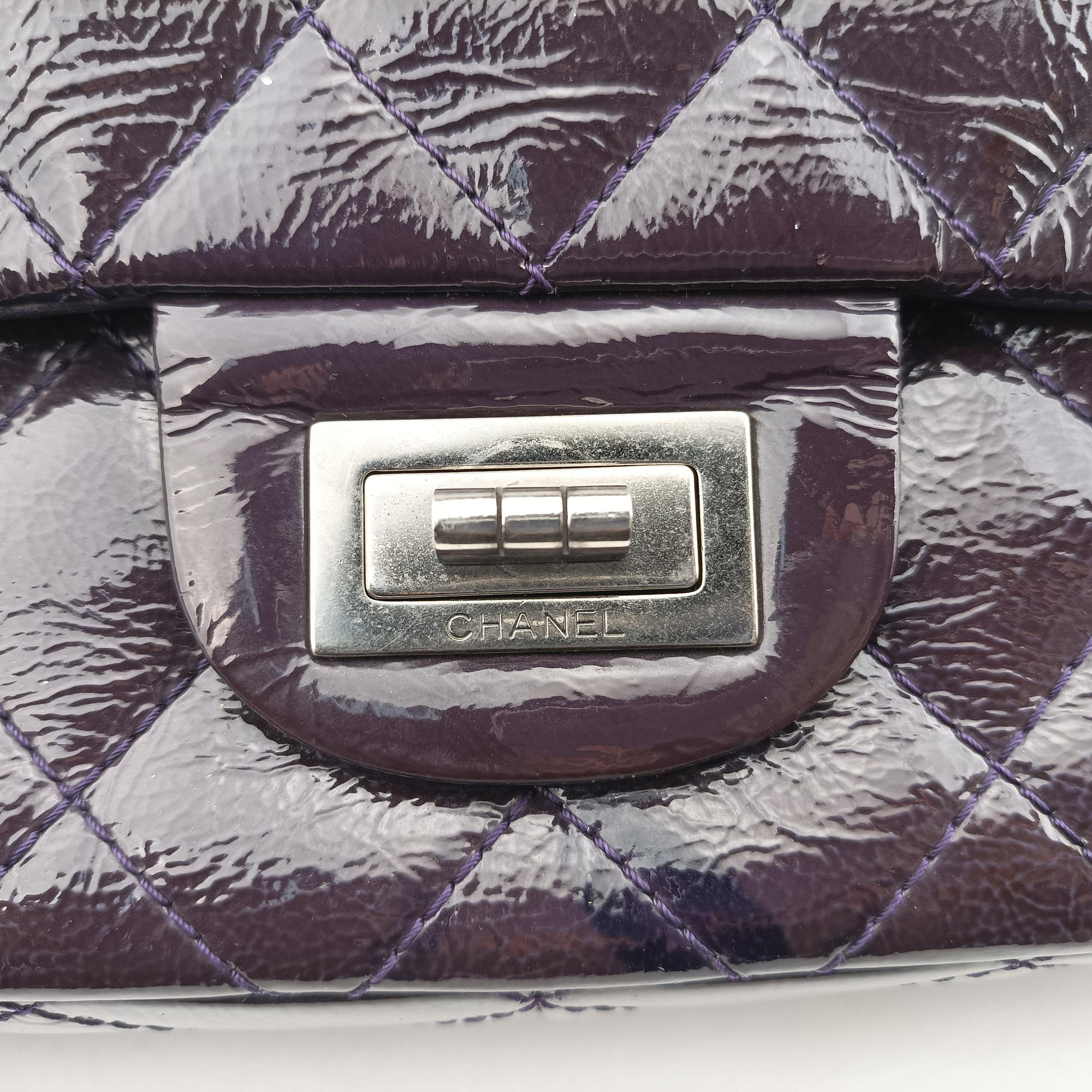 Pre-owned Chanel 2.55 double flap Matelasse Purple Patent A37590 shoulderbag | stylenewstar