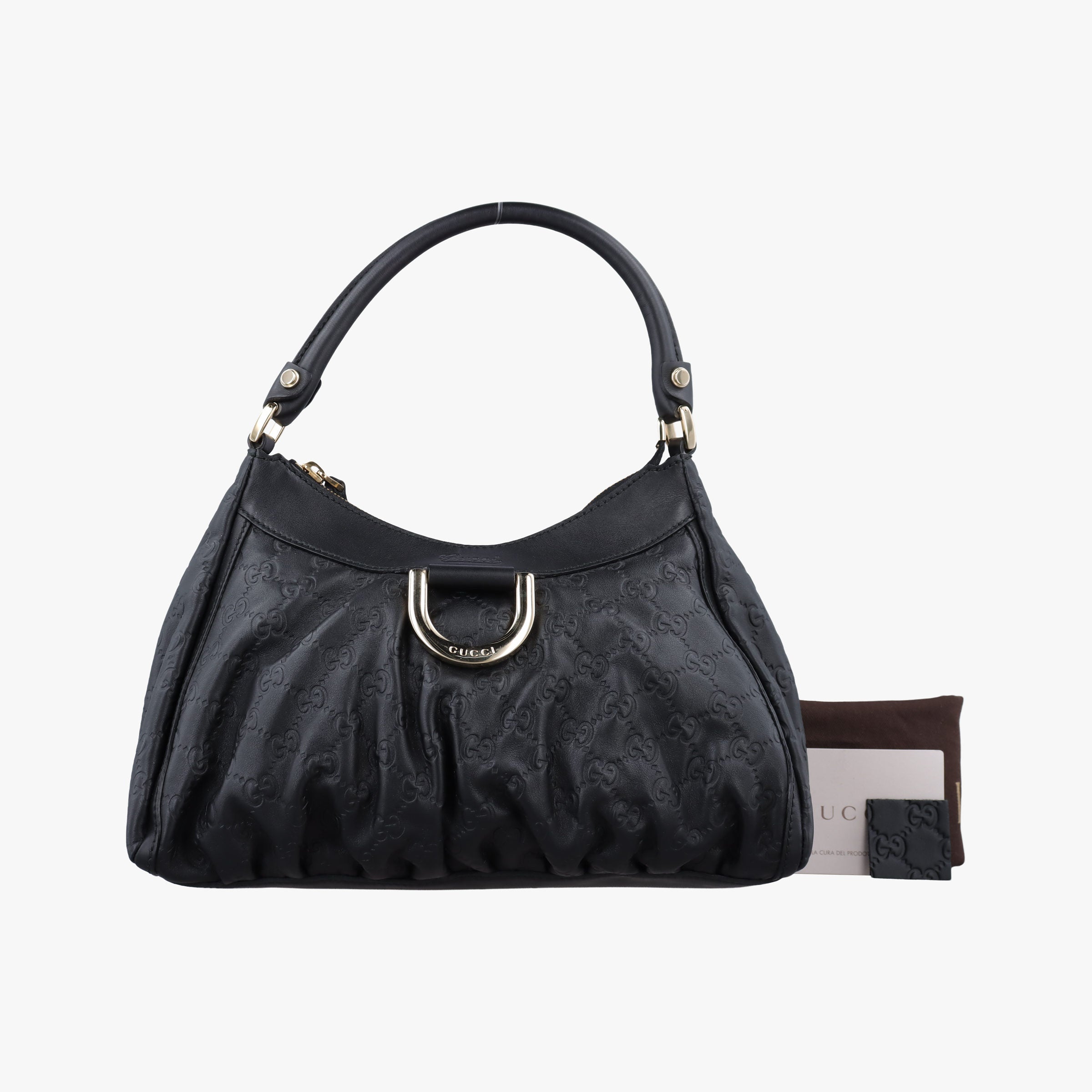 Pre-owned Gucci Abbey D-ring Hobo Black Leather 190525 shoulderbag | stylenewstar